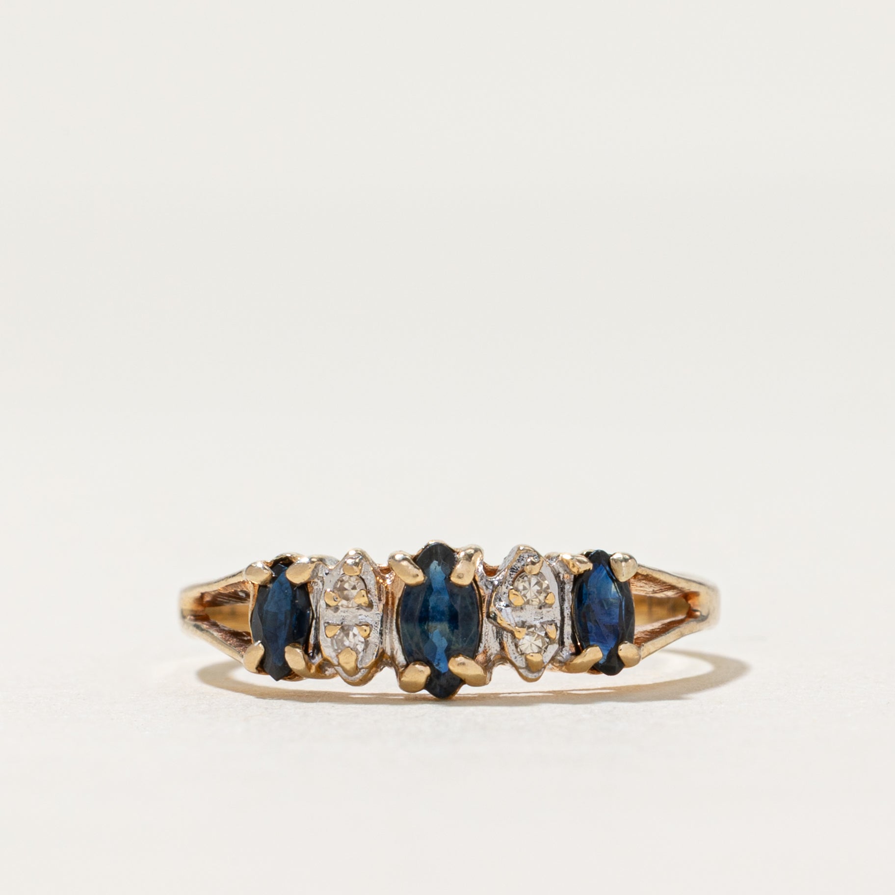 Marquise Cut Sapphire & Diamond Open Shank Ring | 0.34ctw, 0.02ctw | SZ 6