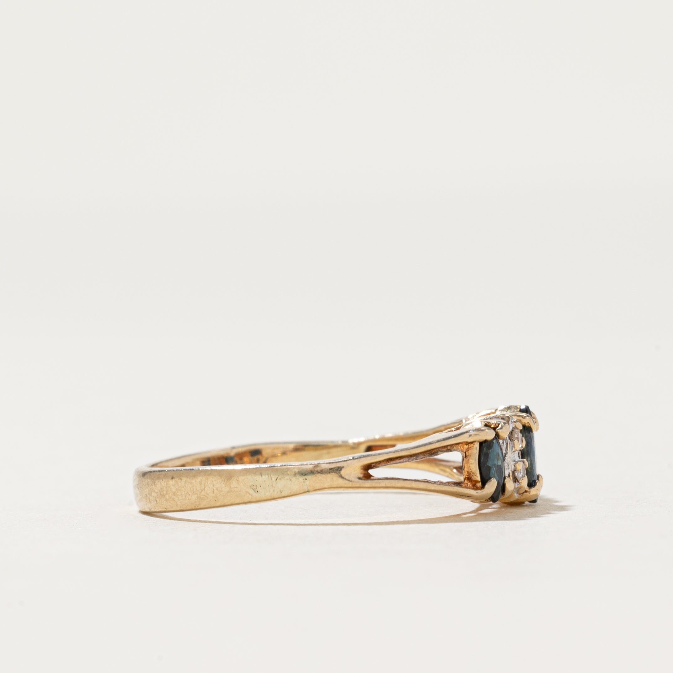 Marquise Cut Sapphire & Diamond Open Shank Ring | 0.34ctw, 0.02ctw | SZ 6
