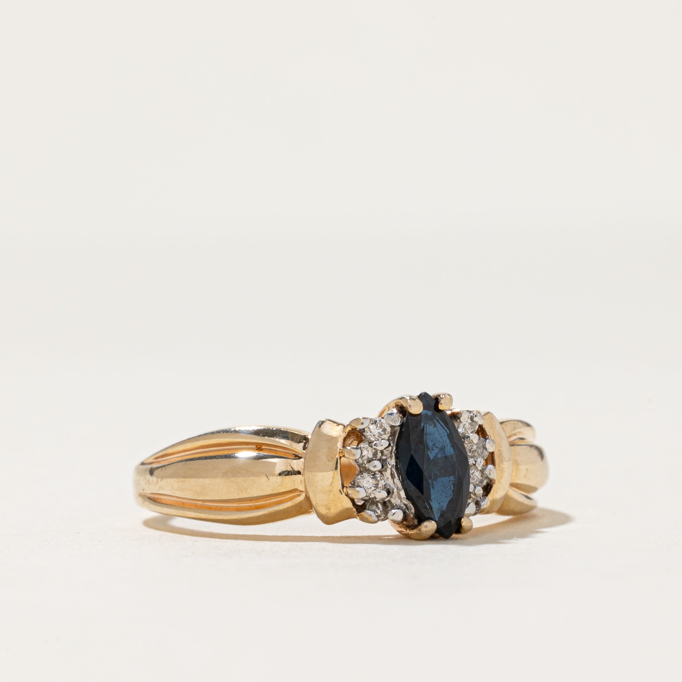 Marquise Cut Sapphire & Diamond Grooved Ring | 0.50ct, 0.03ctw | SZ 10.5