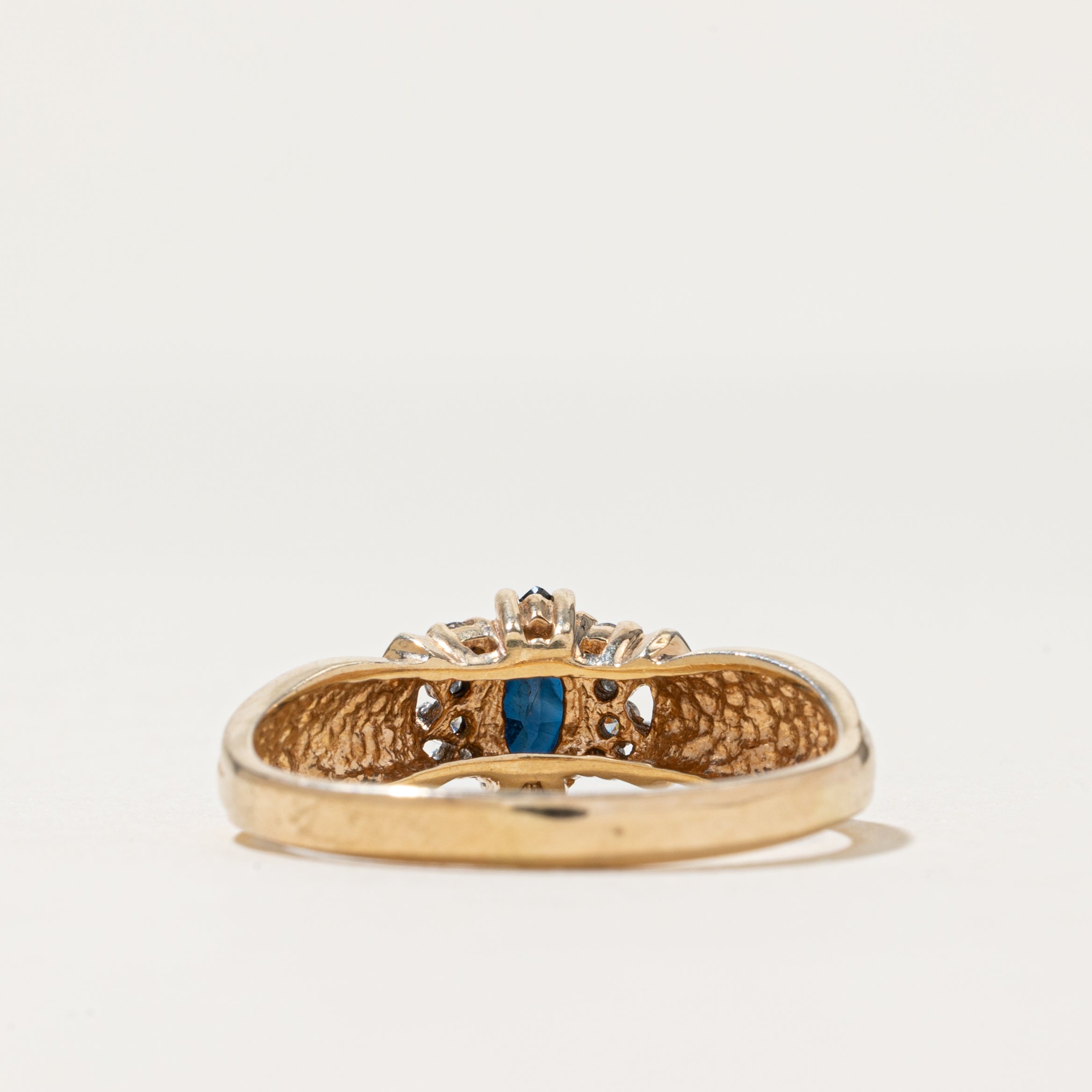 Marquise Cut Sapphire & Diamond Grooved Ring | 0.50ct, 0.03ctw | SZ 10.5
