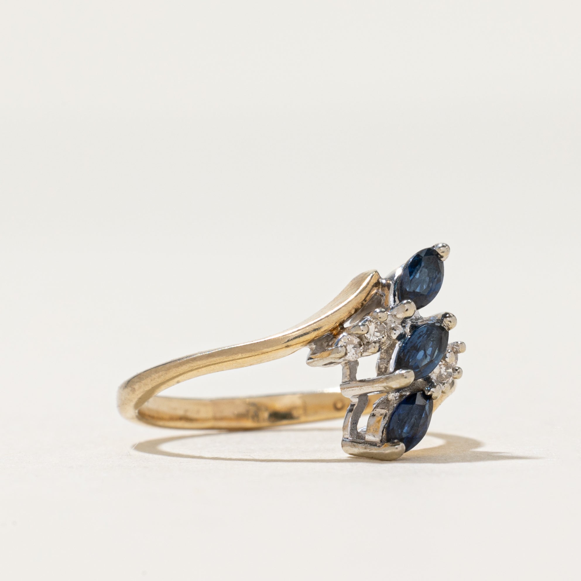 Marquise Cut Sapphire & Diamond Bypass Ring | 0.22ctw, 0.02ctw | SZ 3.25