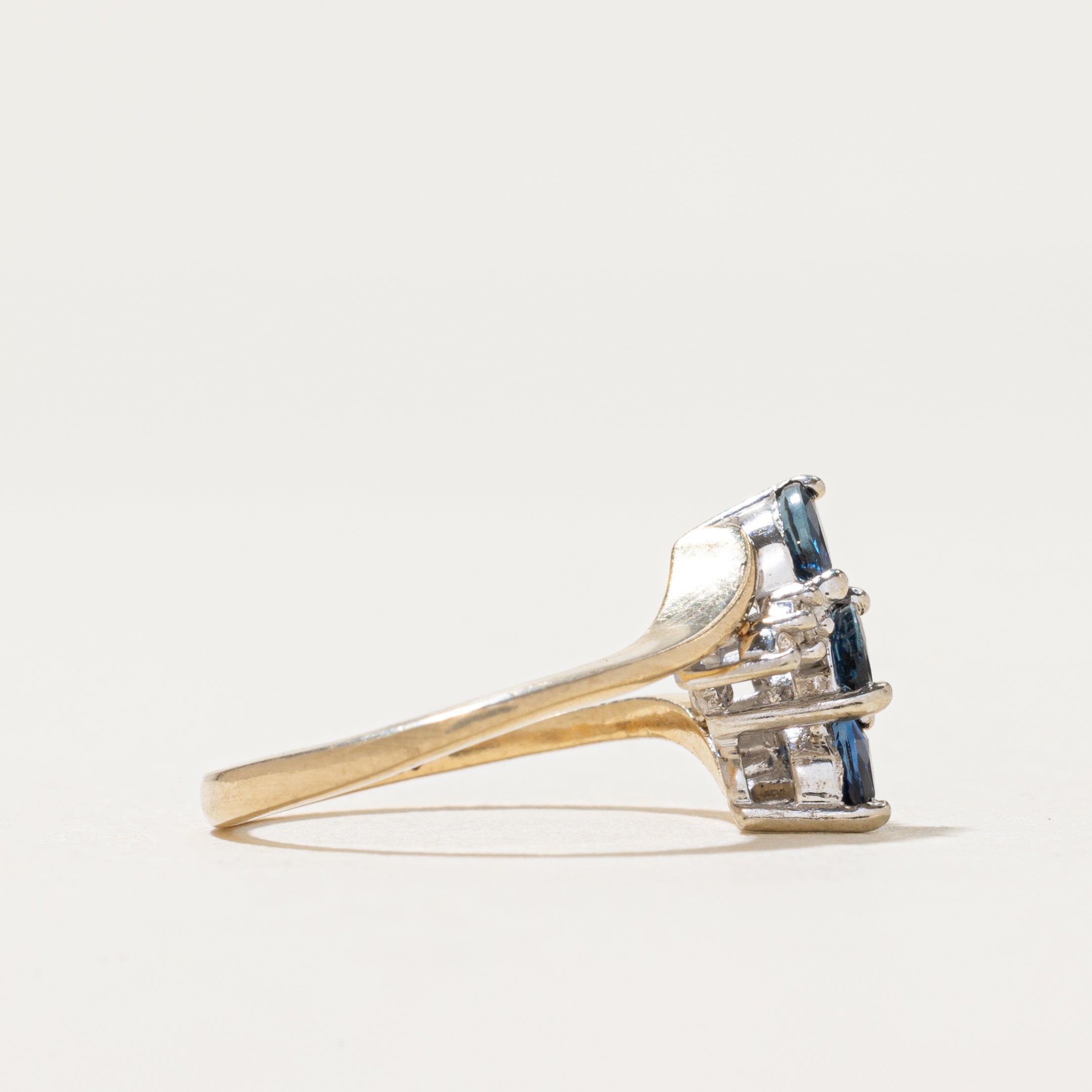 Marquise Cut Sapphire & Diamond Bypass Ring | 0.22ctw, 0.02ctw | SZ 3.25