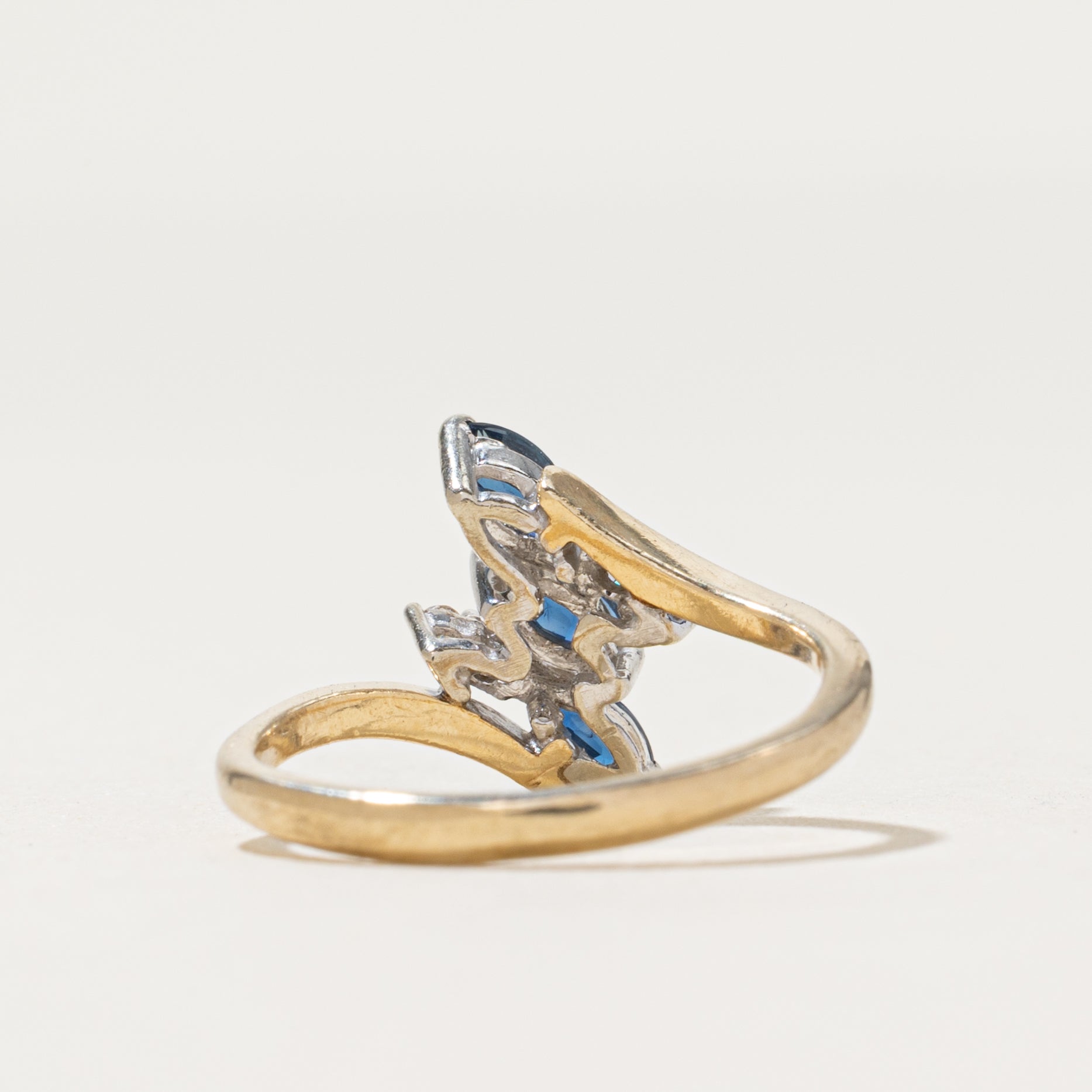 Marquise Cut Sapphire & Diamond Bypass Ring | 0.22ctw, 0.02ctw | SZ 3.25