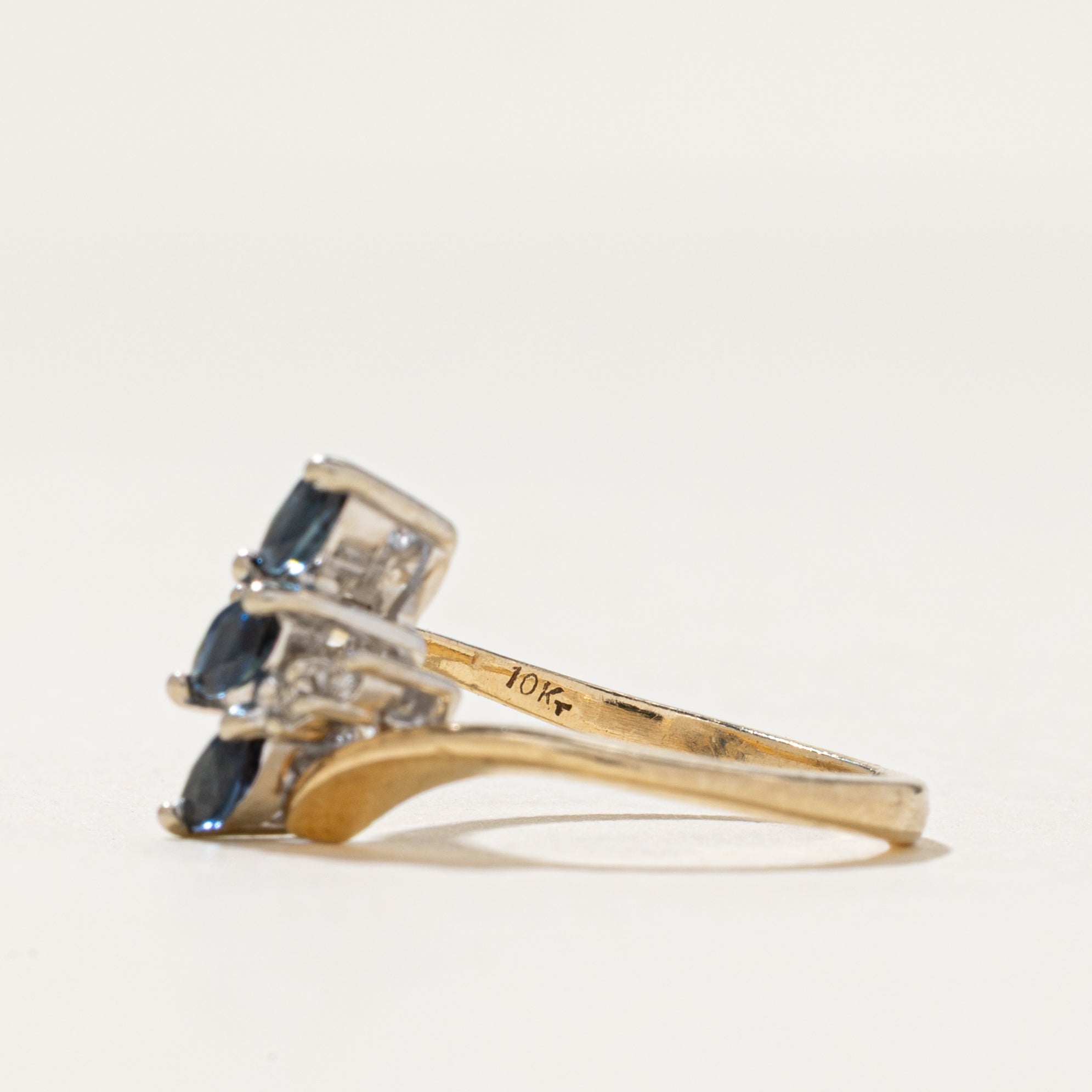 Marquise Cut Sapphire & Diamond Bypass Ring | 0.22ctw, 0.02ctw | SZ 3.25