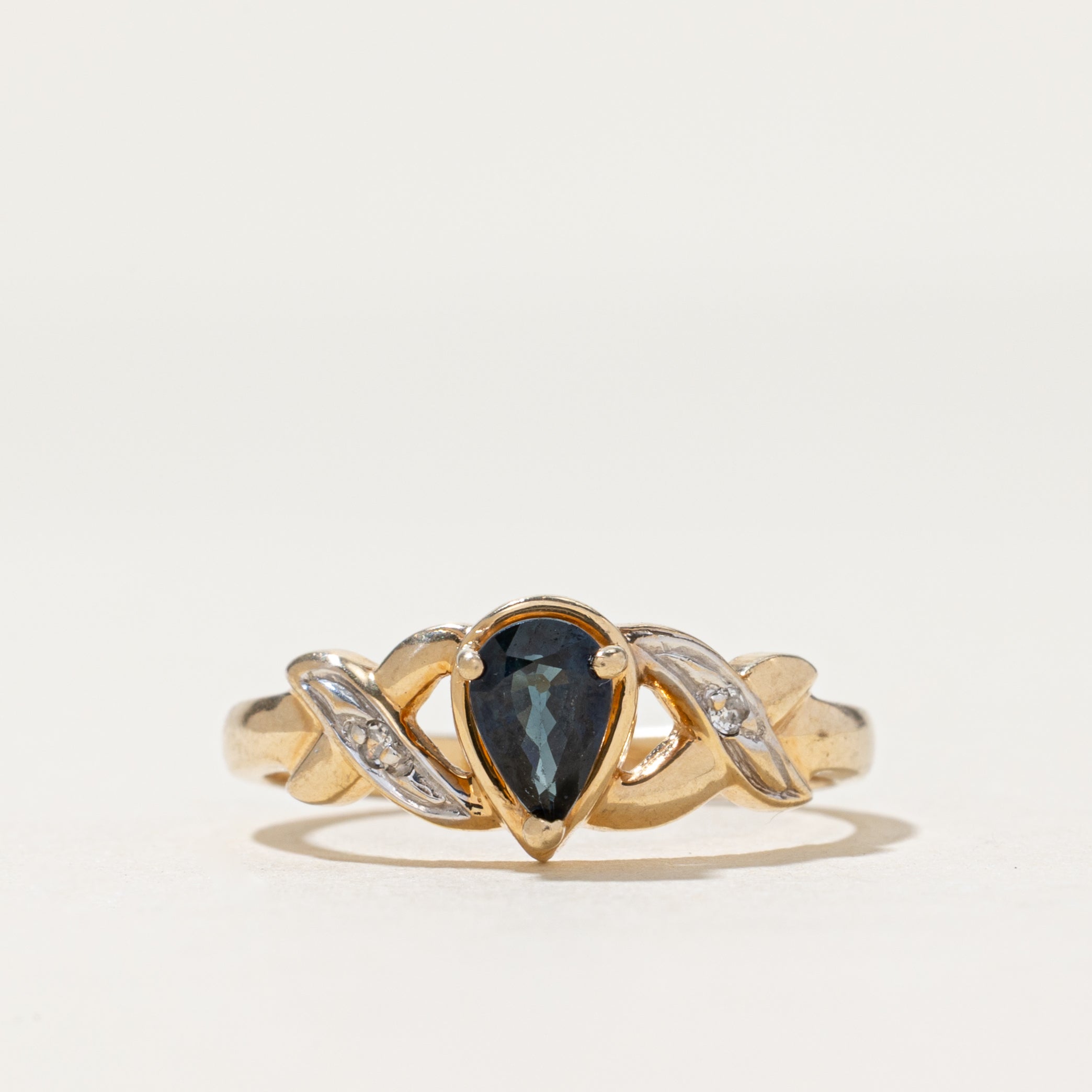 Pear Cut Sapphire & Diamond Cross Over Ring | 0.48ct, 0.01ctw | SZ 6.75