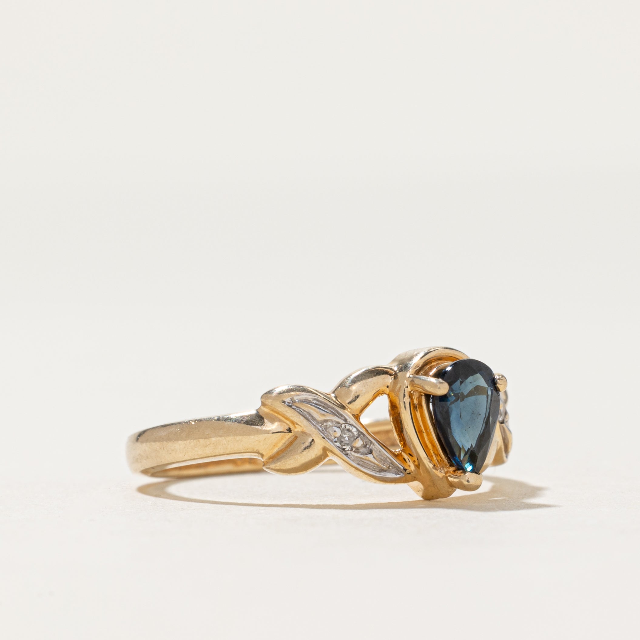 Pear Cut Sapphire & Diamond Cross Over Ring | 0.48ct, 0.01ctw | SZ 6.75