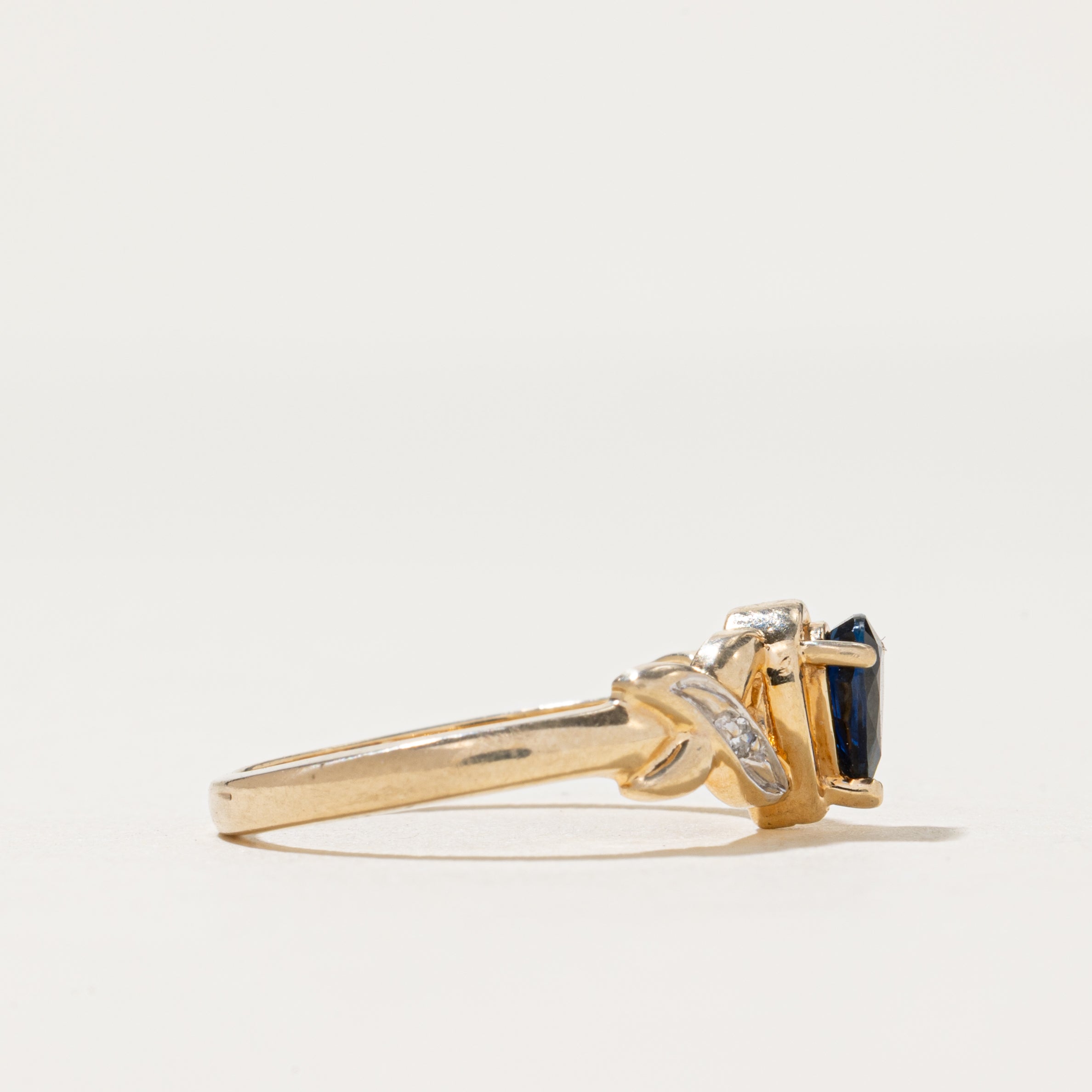 Pear Cut Sapphire & Diamond Cross Over Ring | 0.48ct, 0.01ctw | SZ 6.75