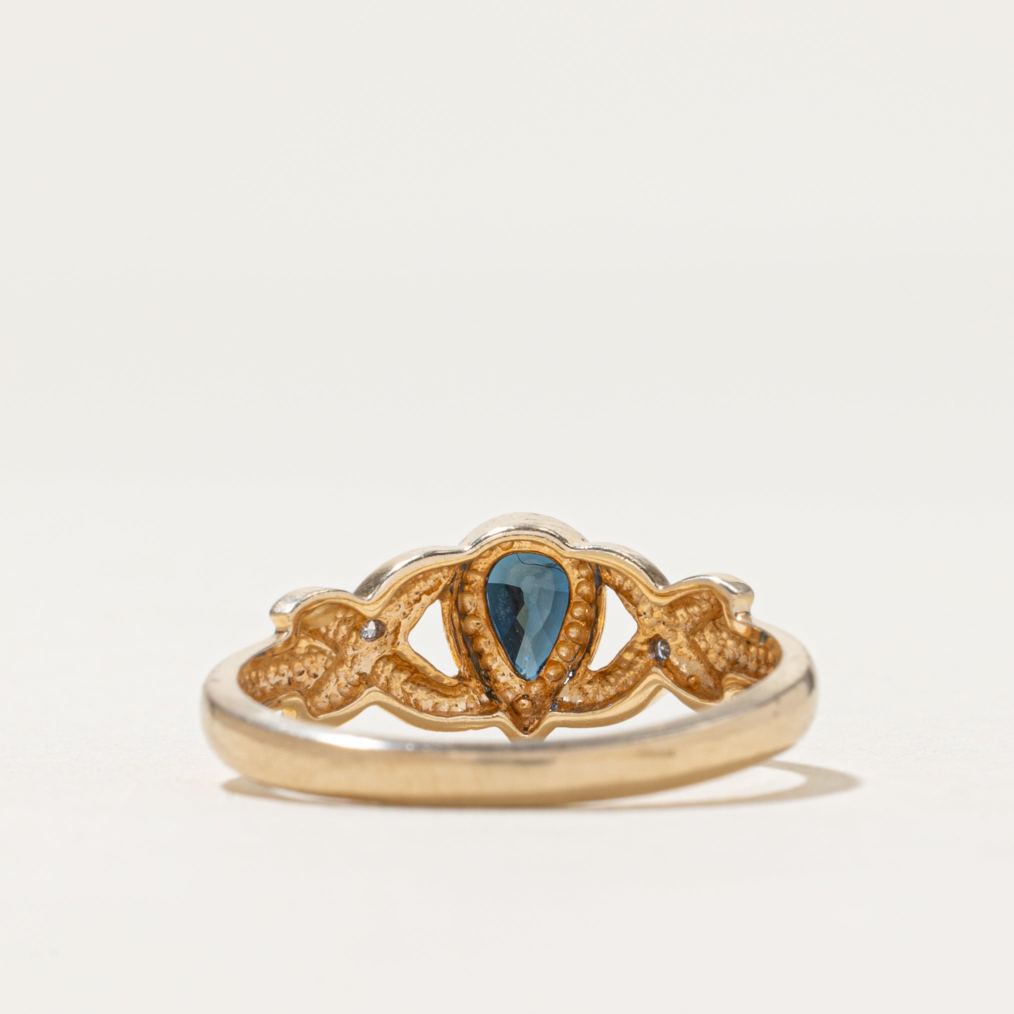Pear Cut Sapphire & Diamond Cross Over Ring | 0.48ct, 0.01ctw | SZ 6.75