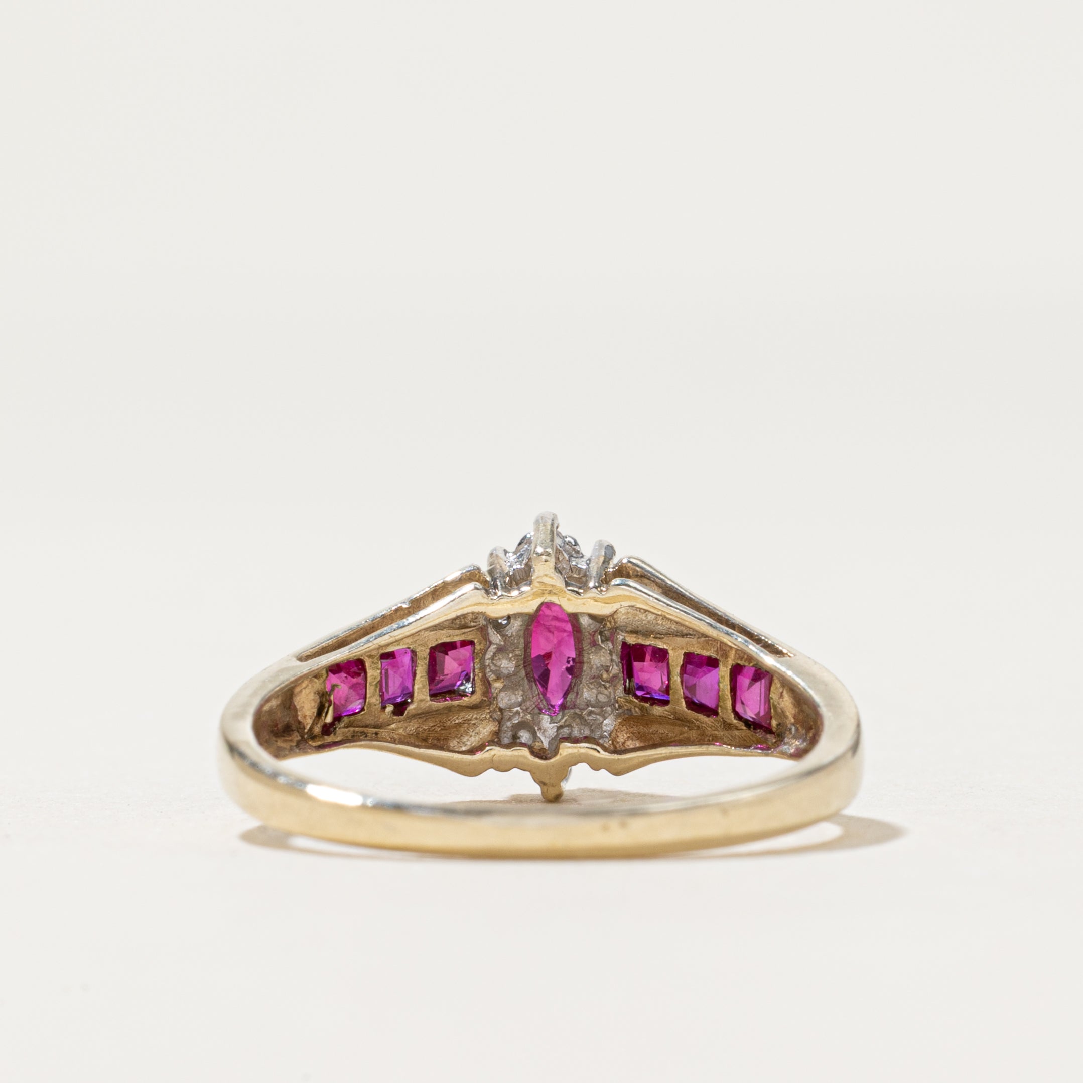 Marquise Cut Ruby & Diamond Ring | 0.56ctw, 0.03ctw | SZ 7
