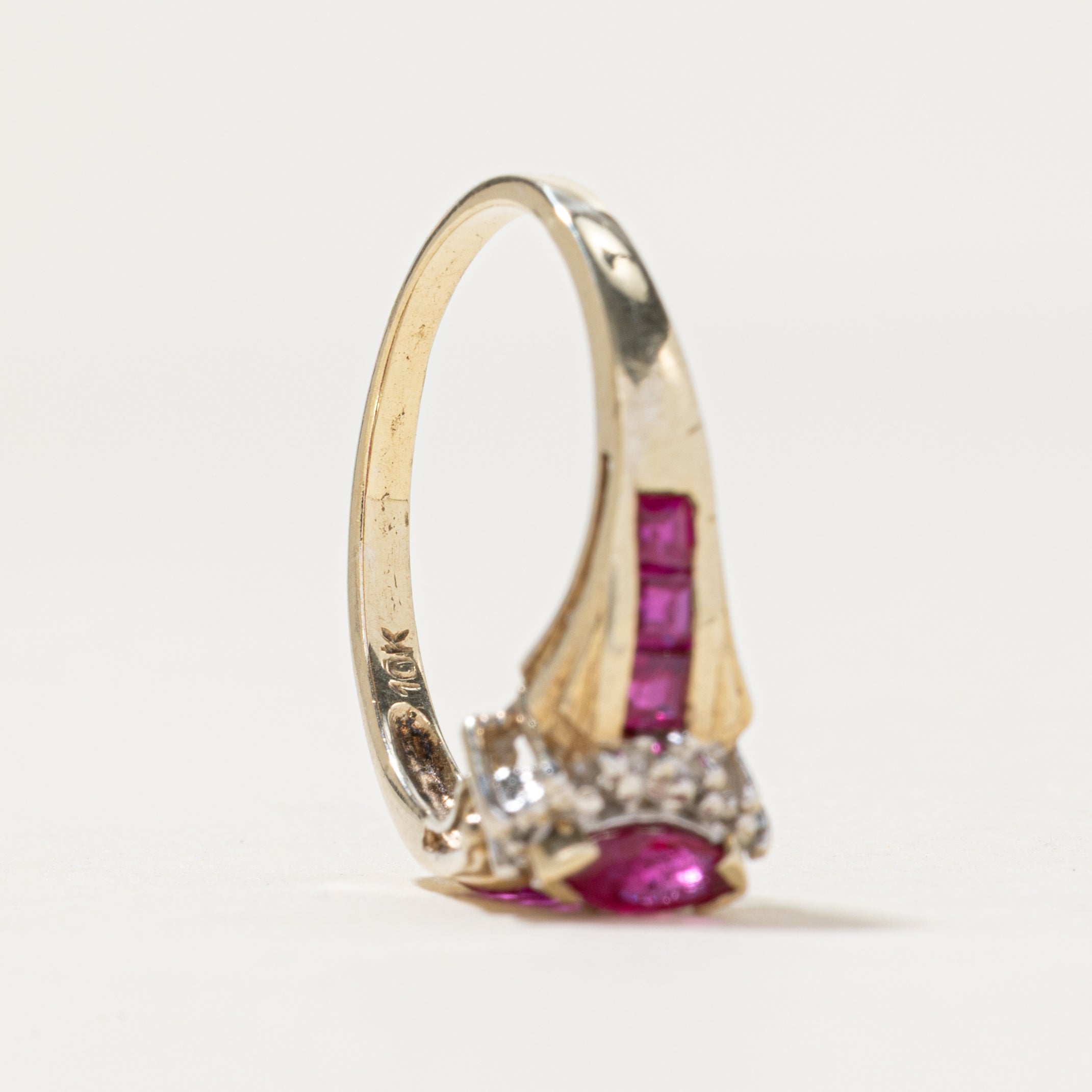 Marquise Cut Ruby & Diamond Ring | 0.56ctw, 0.03ctw | SZ 7