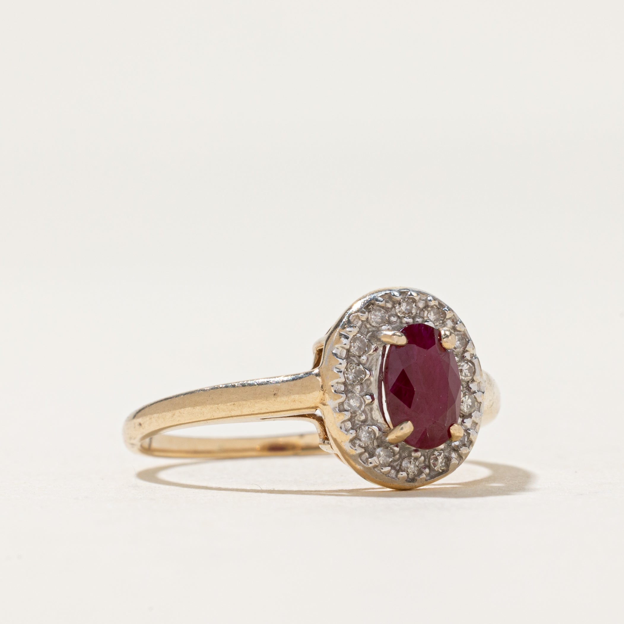 Ruby & Diamond Halo Ring | 0.65ct, 0.06ctw | SZ 6