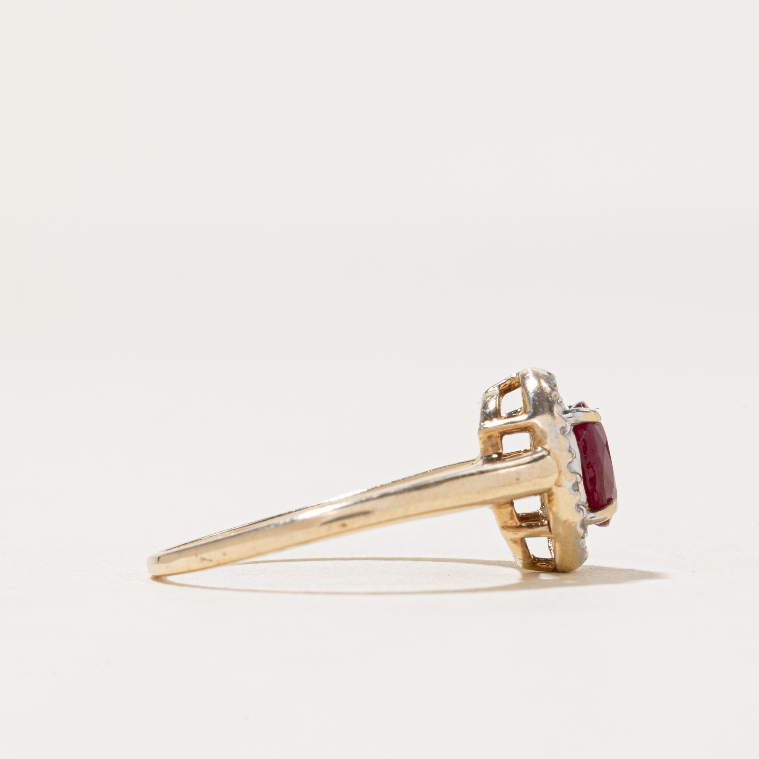 Ruby & Diamond Halo Ring | 0.65ct, 0.06ctw | SZ 6