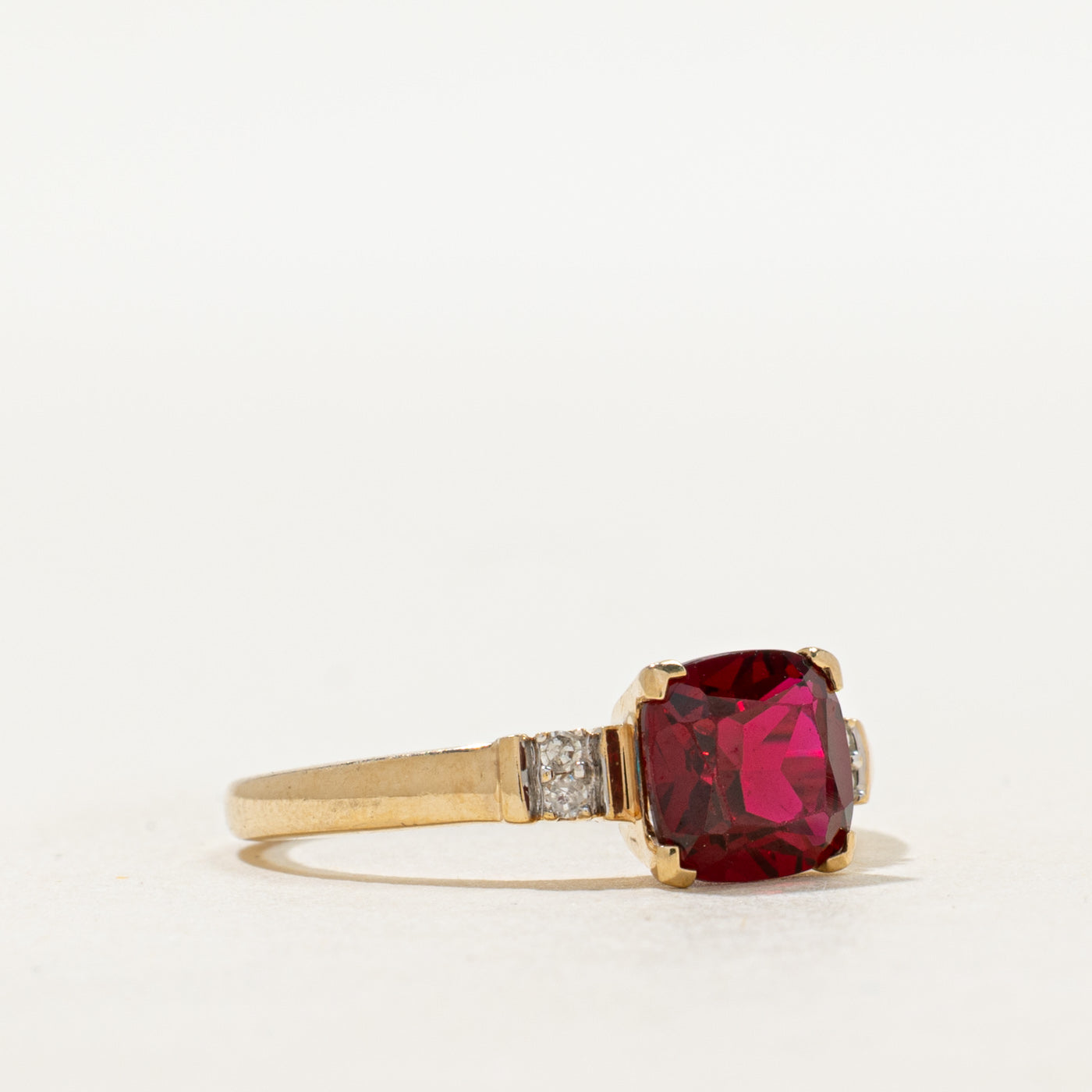 Synthetic Ruby & Natural Diamond Ring | 2.00ct, 0.04ctw | SZ 7.5