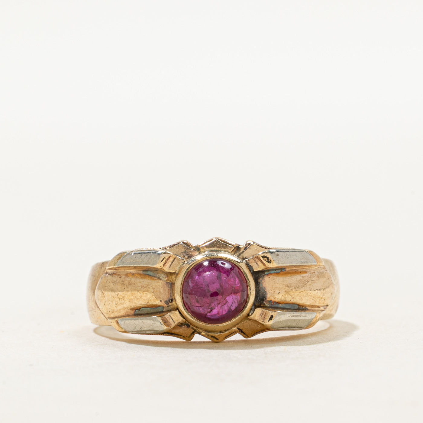 Bezel Set Cabochon Ruby Grooved Ring | 1.24ct | SZ 10