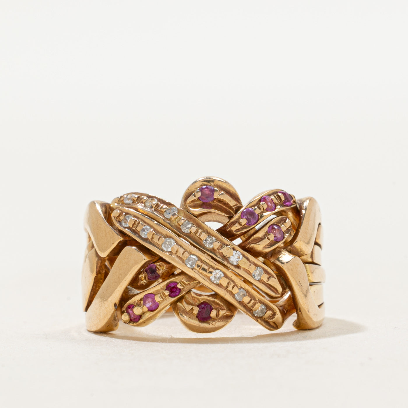 Multi Row Ruby & Diamond Puzzle Ring | 0.16ctw, 0.11ctw | SZ 6