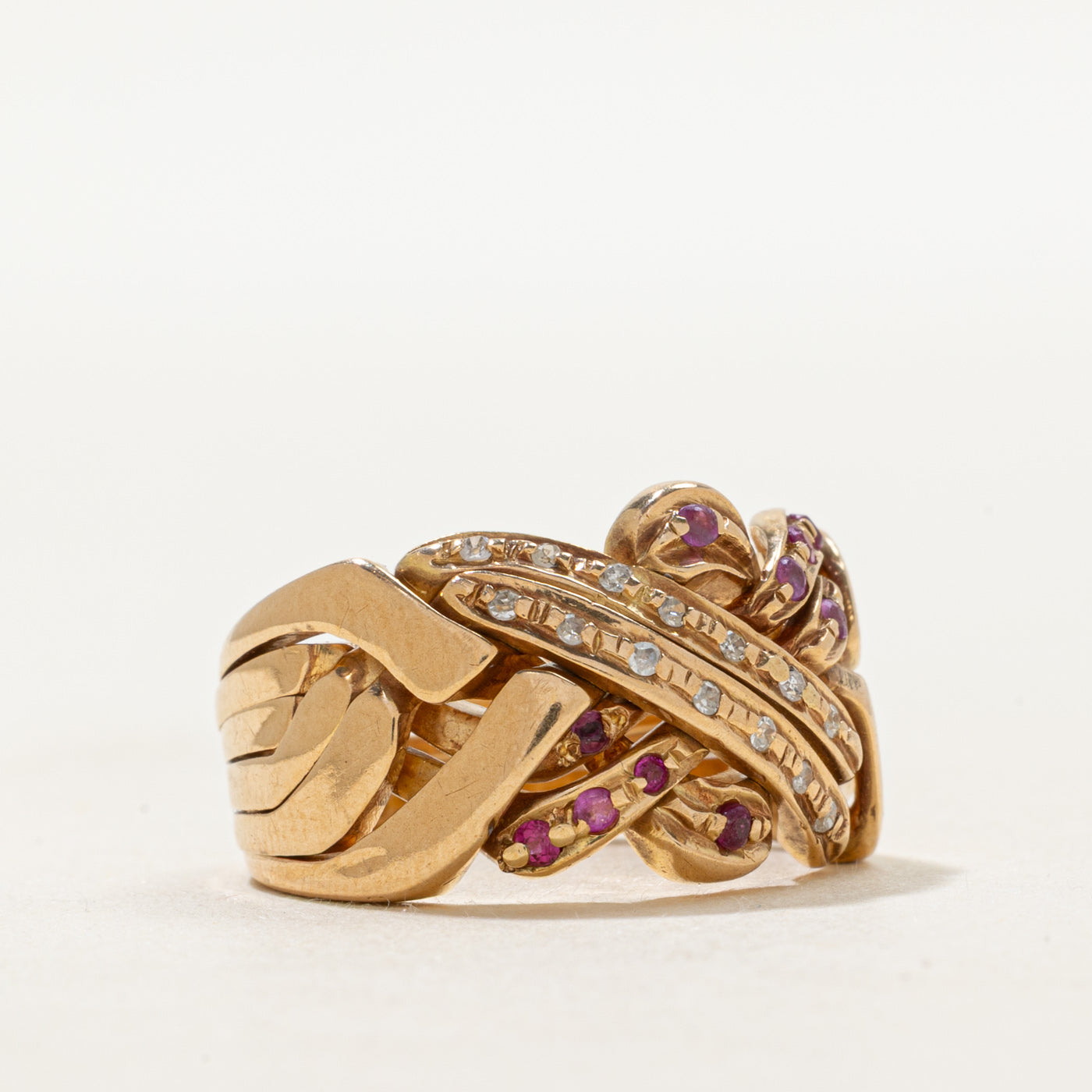 Multi Row Ruby & Diamond Puzzle Ring | 0.16ctw, 0.11ctw | SZ 6