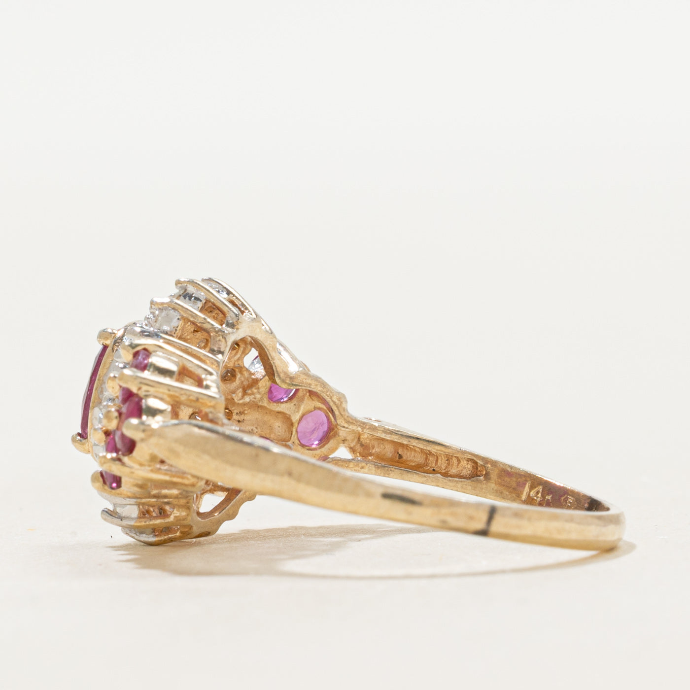 Oval Cut Ruby & Diamond Cluster Cocktail Ring | 1.34ctw, 0.18ctw | SZ 7.75