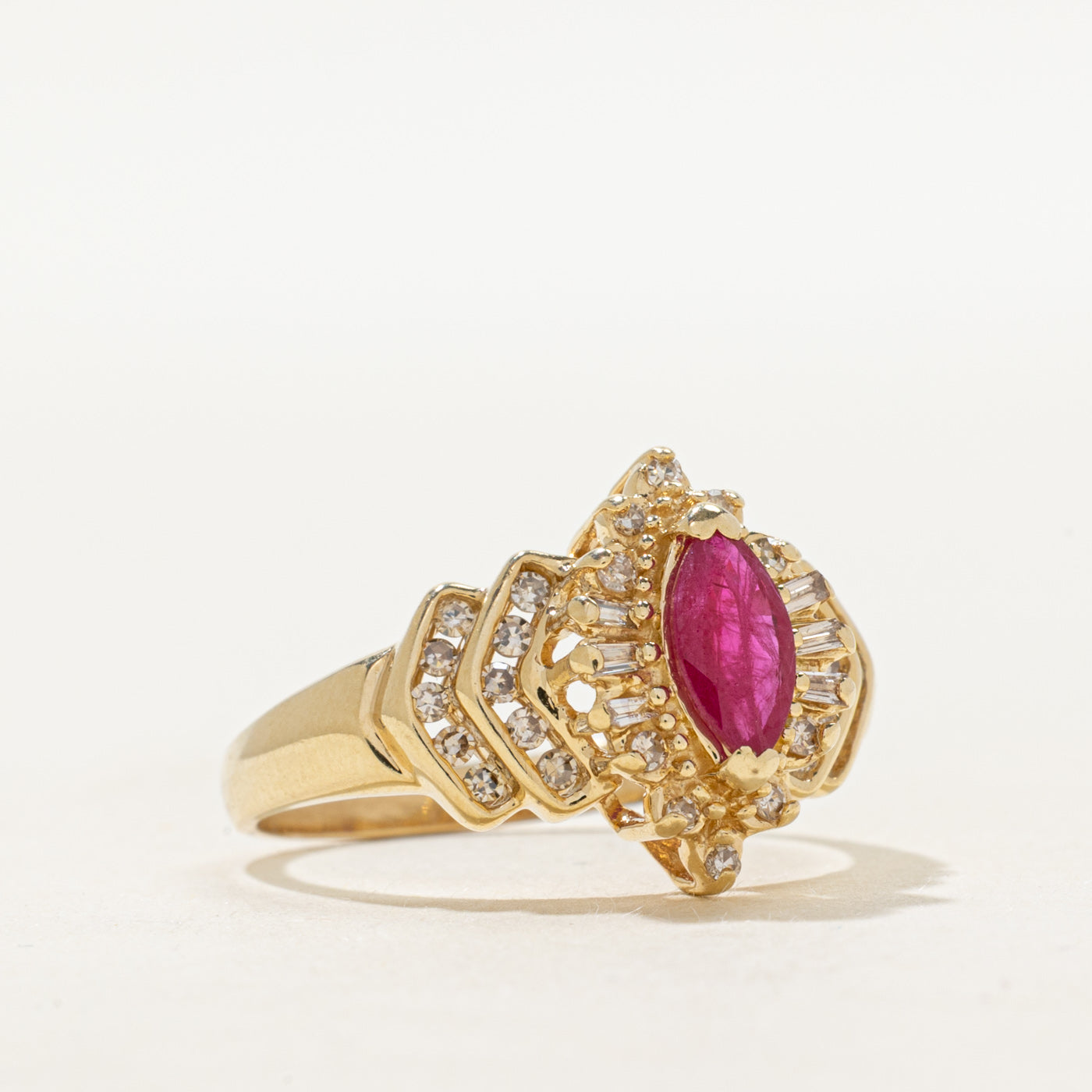 Marquise Cut Ruby & Diamond Ring | 0.50ct, 0.27ctw | SZ 8.5