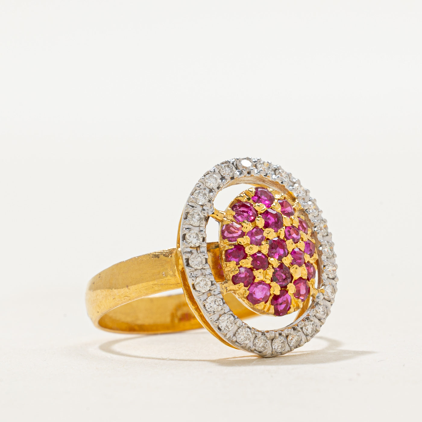18k Ruby Cluster & Diamond Open Halo Cocktail Ring | 0.52ctw, 0.24ctw | SZ 6.5