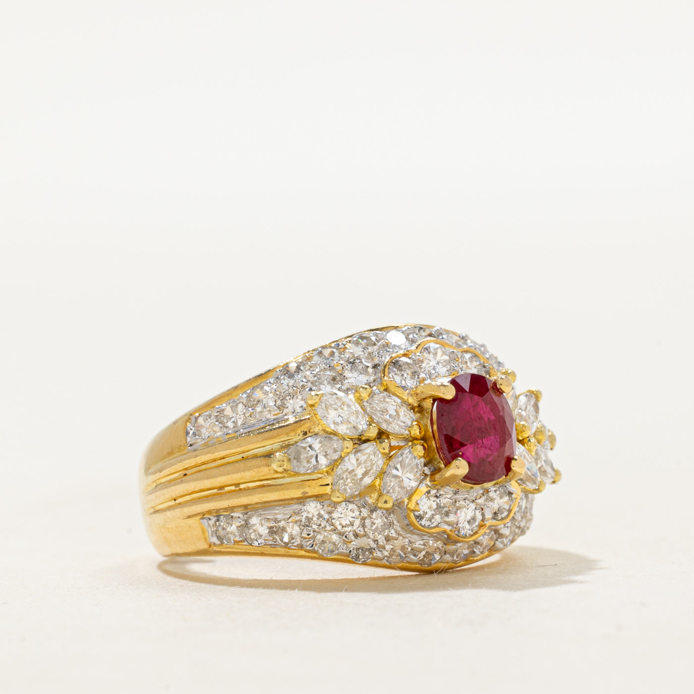 18k Ruby & Diamond Cluster Cocktail Ring | 1.00ct, 0.83ctw | SZ 6