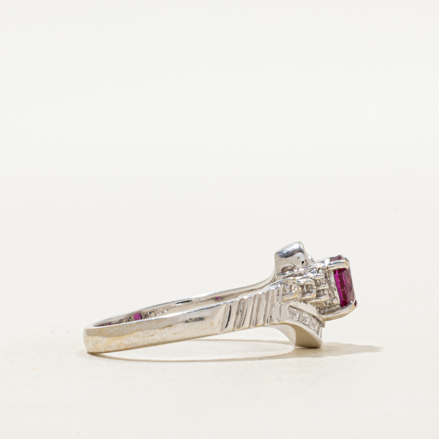 18k Oval Cut Ruby & Diamond Bypass Ring | 0.85ct, 0.20ctw | SZ 6.5