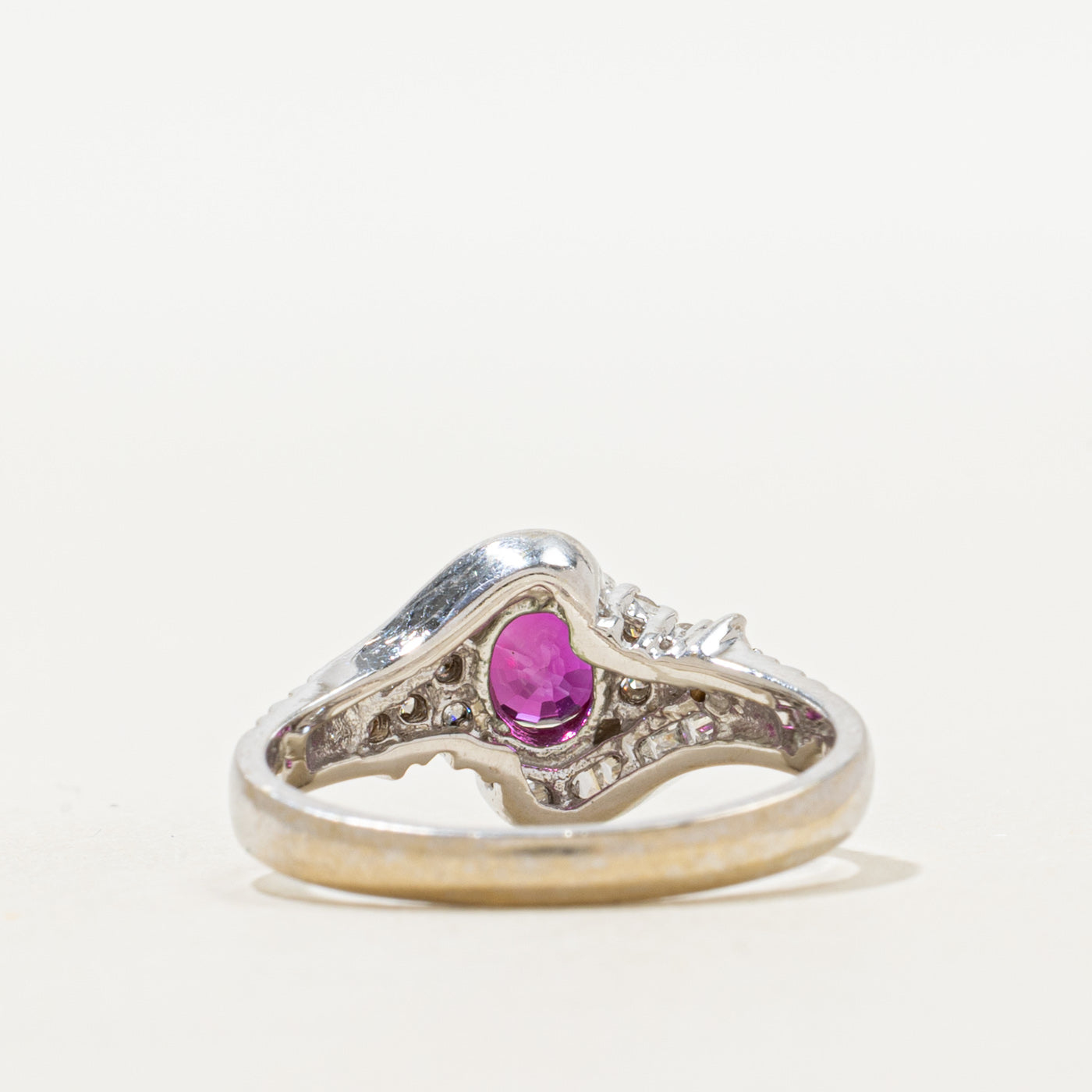 18k Oval Cut Ruby & Diamond Bypass Ring | 0.85ct, 0.20ctw | SZ 6.5