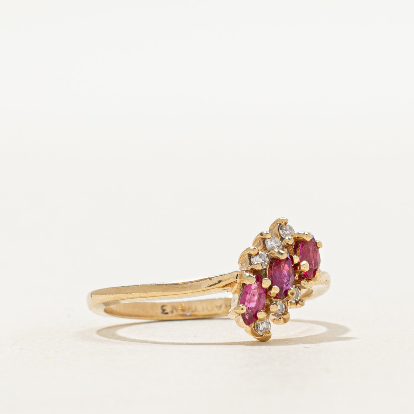 Marquise Cut Ruby & Diamond Waterfall Ring | 0.20ctw, 0.09ctw | SZ 6.25