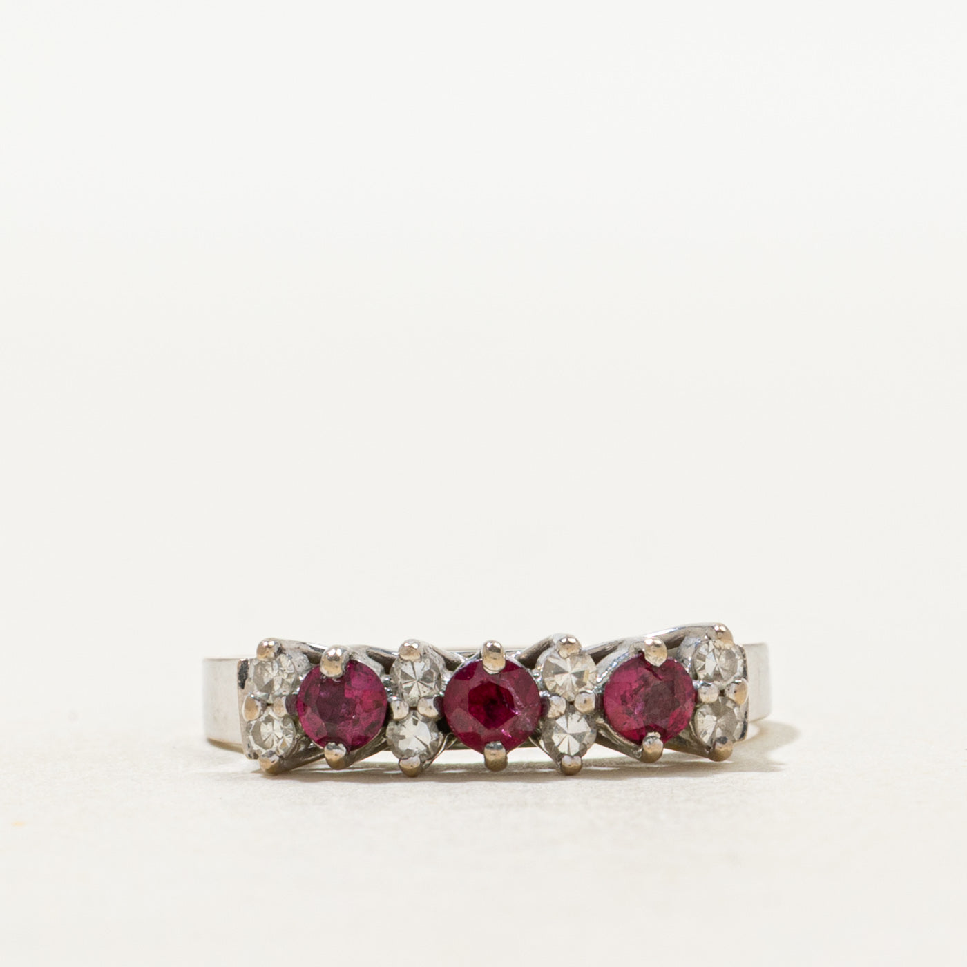 18k Three Stone Ruby & Diamond Ring | 0.36ctw, 0.14ctw | SZ 6.25