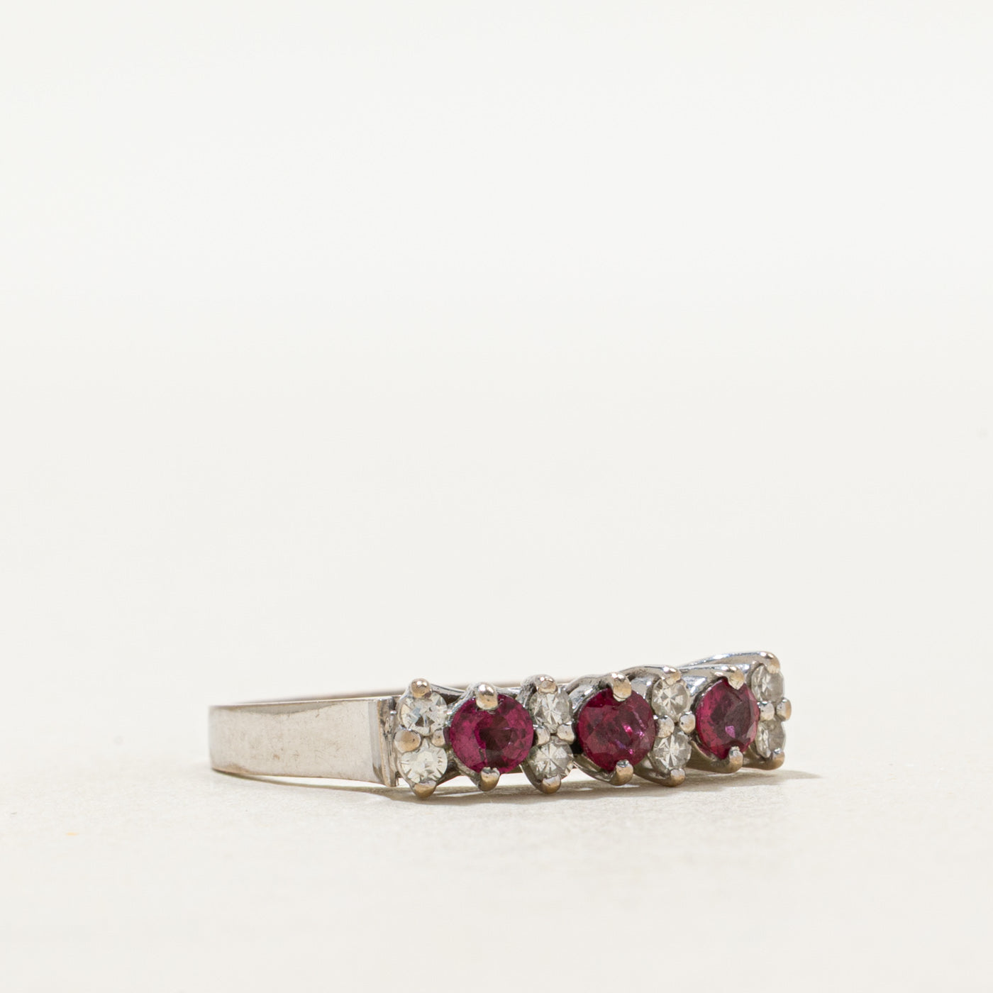 18k Three Stone Ruby & Diamond Ring | 0.36ctw, 0.14ctw | SZ 6.25