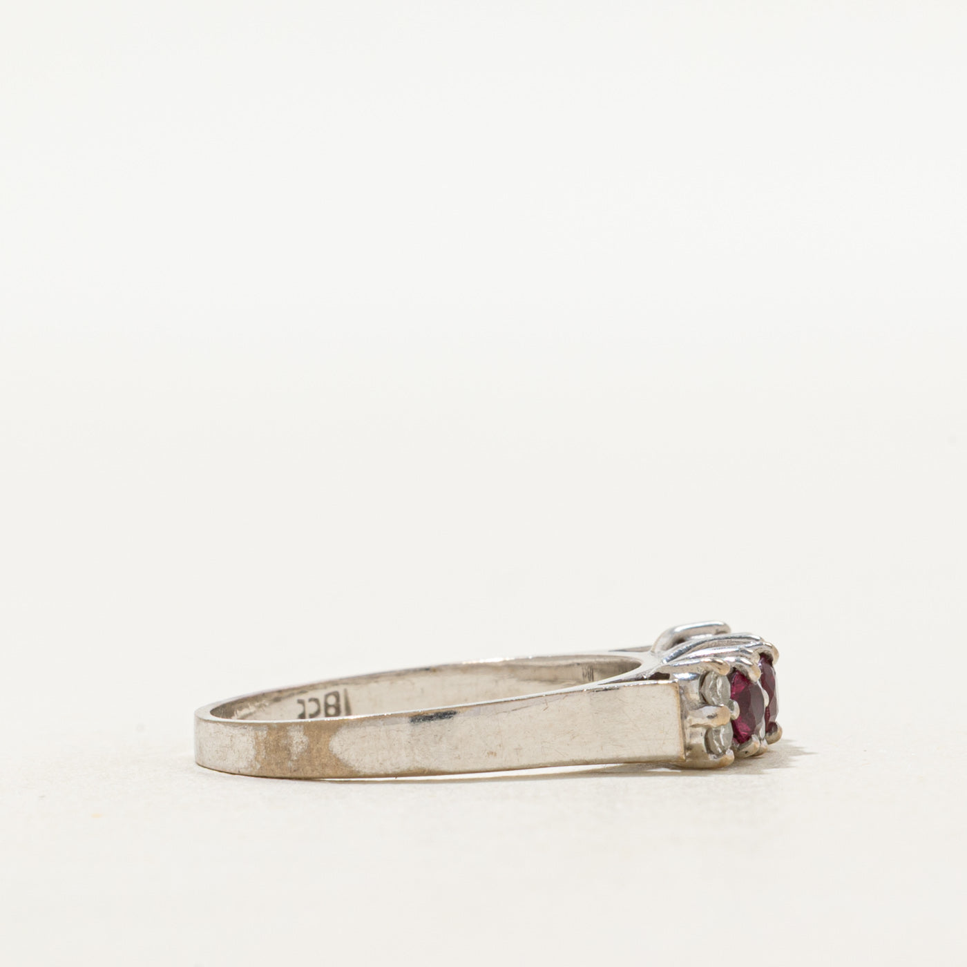 18k Three Stone Ruby & Diamond Ring | 0.36ctw, 0.14ctw | SZ 6.25