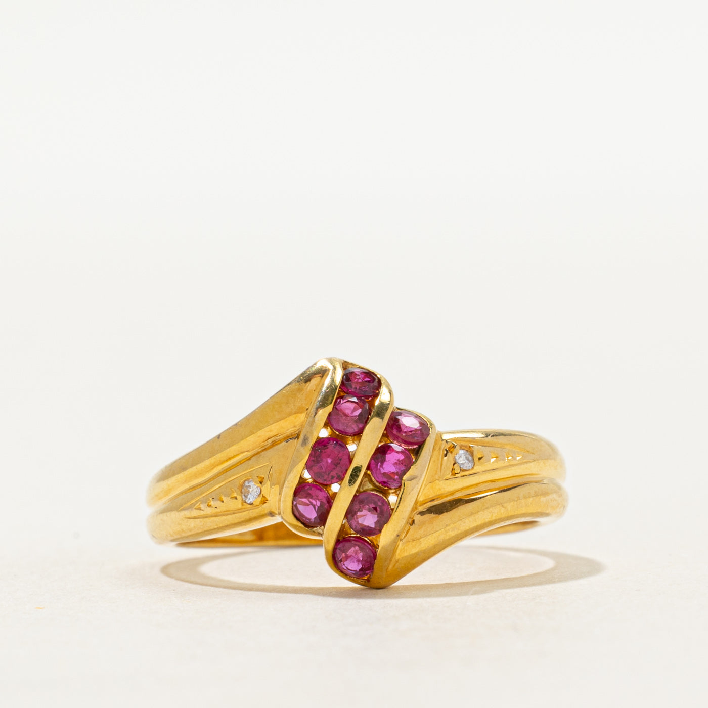 18k Ruby & Diamond Waterfall Twist Ring | 0.50ctw, 0.01ct | SZ 6.75