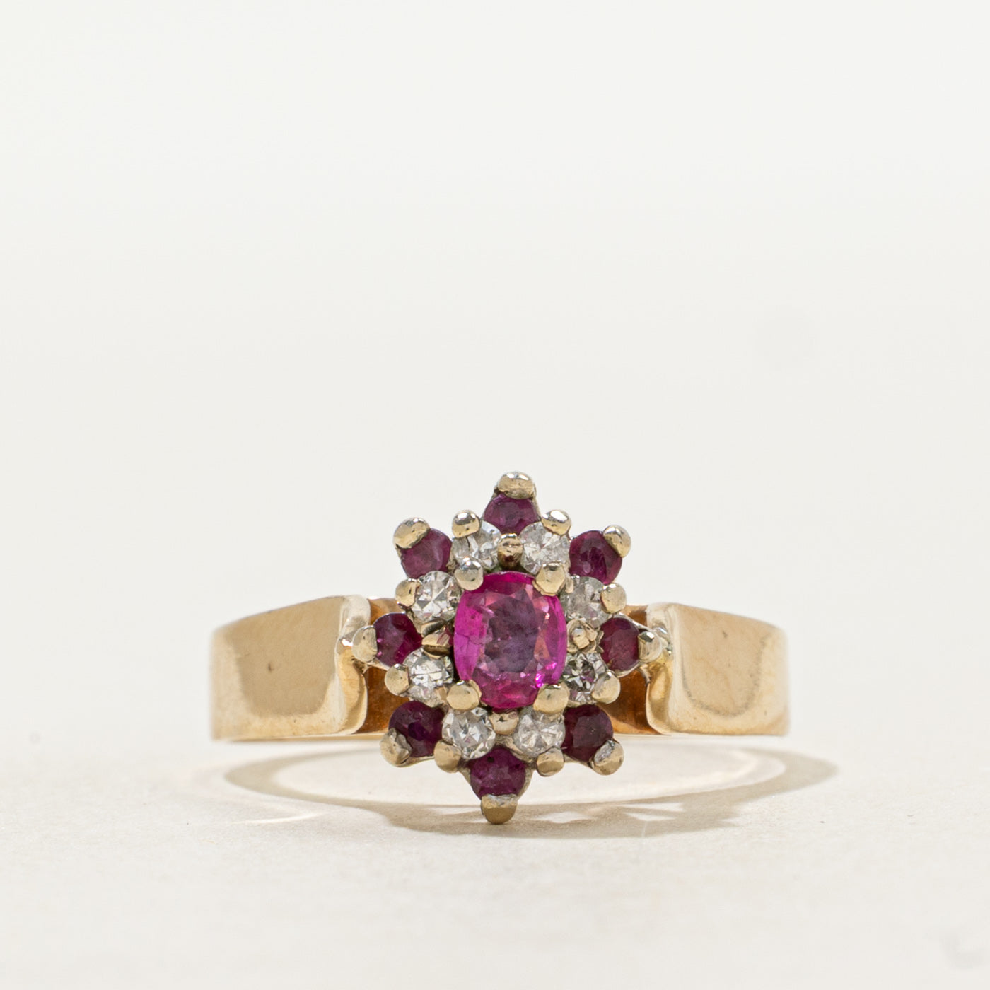 Oval Cut Ruby & Diamond Cluster Cocktail Ring | 0.40ctw, 0.10ctw | SZ 6.5