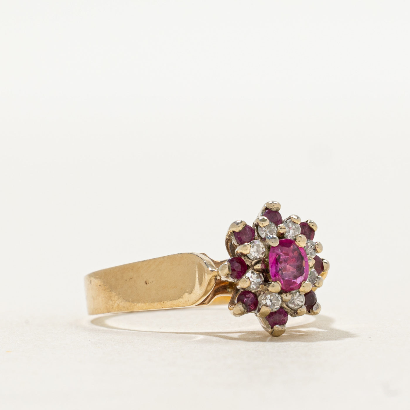 Oval Cut Ruby & Diamond Cluster Cocktail Ring | 0.40ctw, 0.10ctw | SZ 6.5