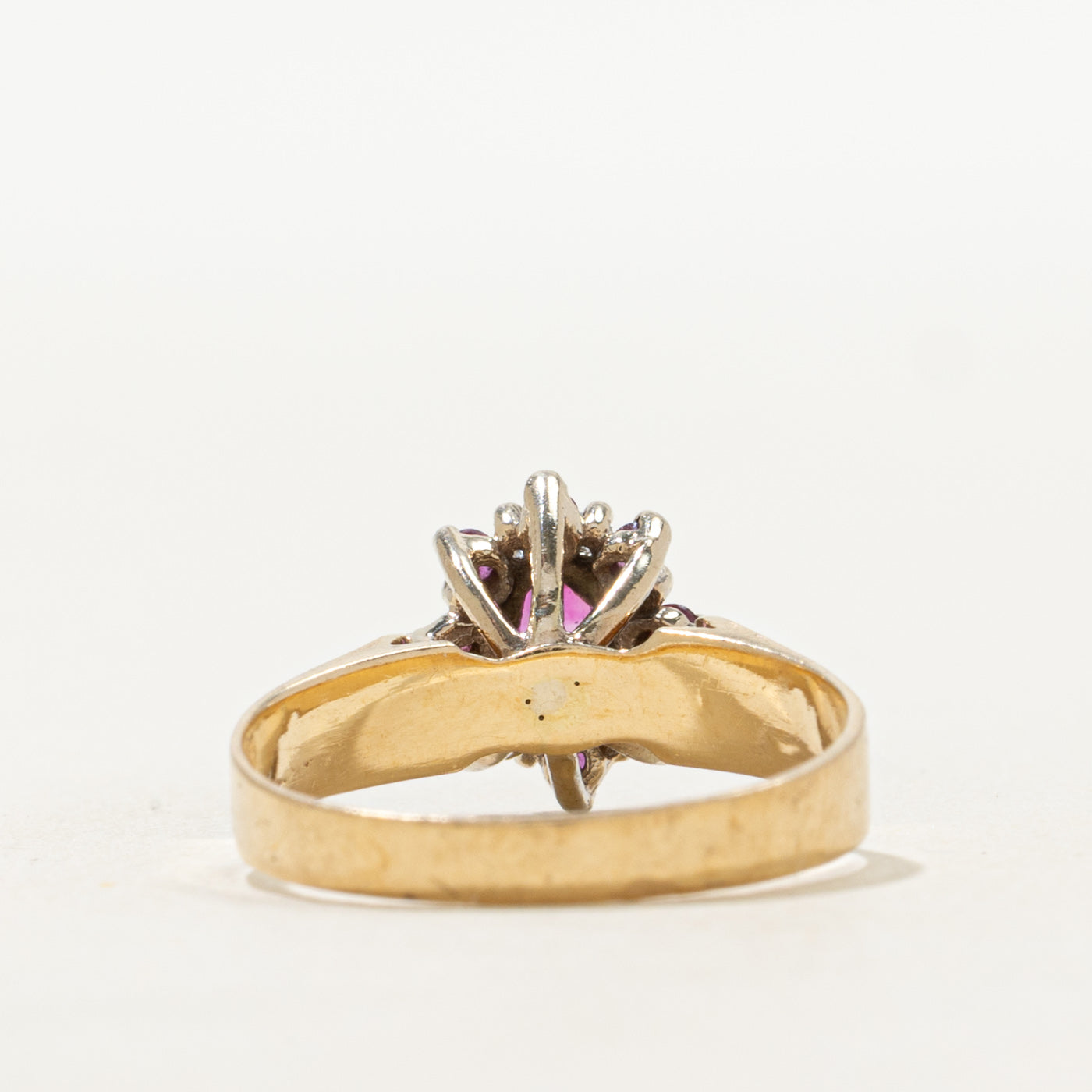 Oval Cut Ruby & Diamond Cluster Cocktail Ring | 0.40ctw, 0.10ctw | SZ 6.5