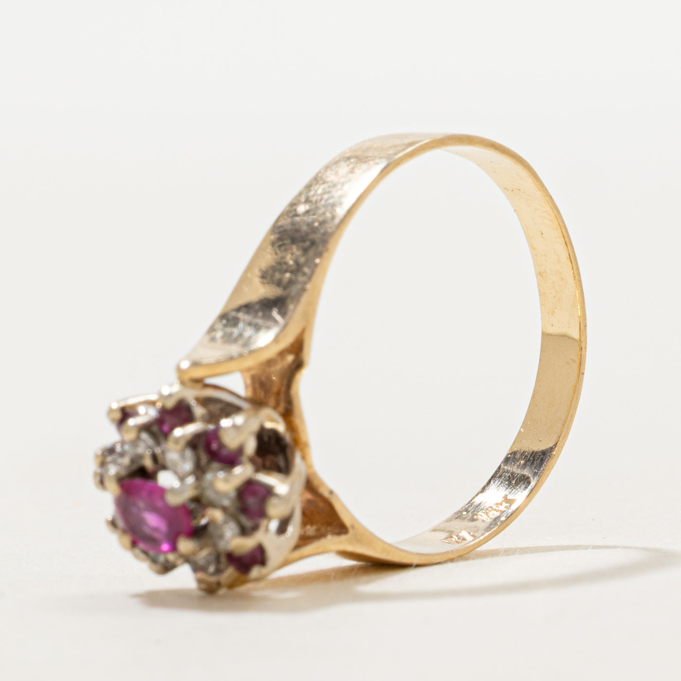 Oval Cut Ruby & Diamond Cluster Cocktail Ring | 0.40ctw, 0.10ctw | SZ 6.5