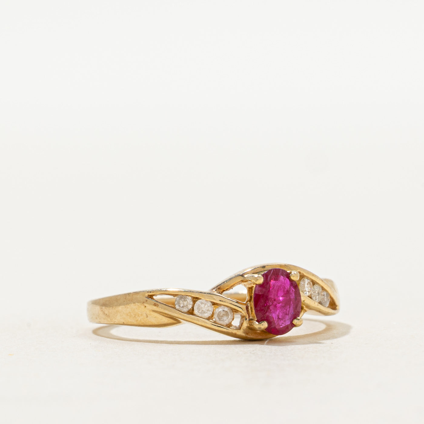 Oval Cut Ruby & Diamond Bypass Ring | 0.30ct, 0.06ctw | SZ 7