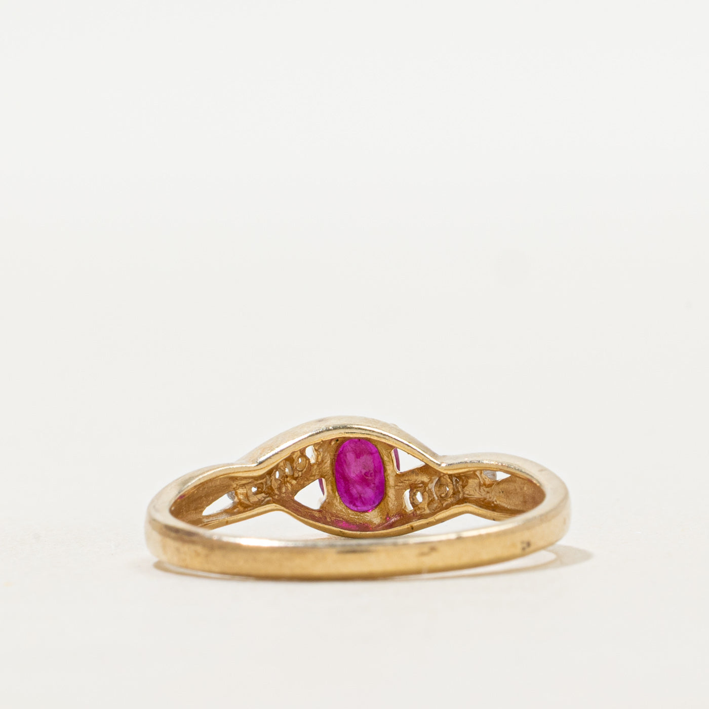 Oval Cut Ruby & Diamond Bypass Ring | 0.30ct, 0.06ctw | SZ 7