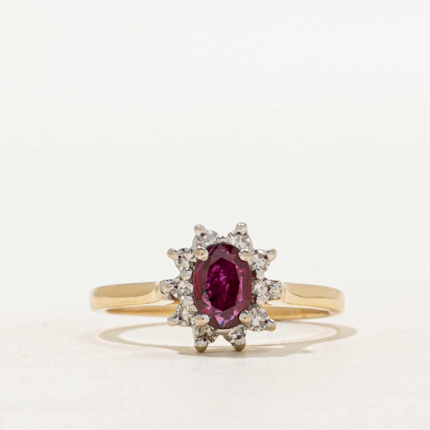 Oval Cut Ruby & Diamond Petal Halo Ring | 0.50ct, 0.20ctw | SZ 6
