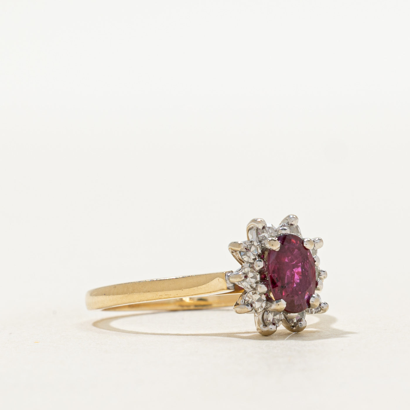 Oval Cut Ruby & Diamond Petal Halo Ring | 0.50ct, 0.20ctw | SZ 6