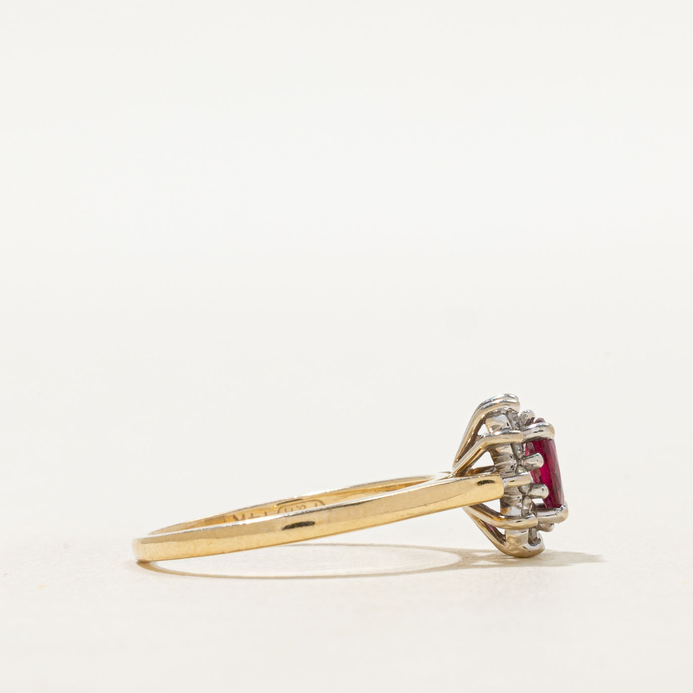 Oval Cut Ruby & Diamond Petal Halo Ring | 0.50ct, 0.20ctw | SZ 6