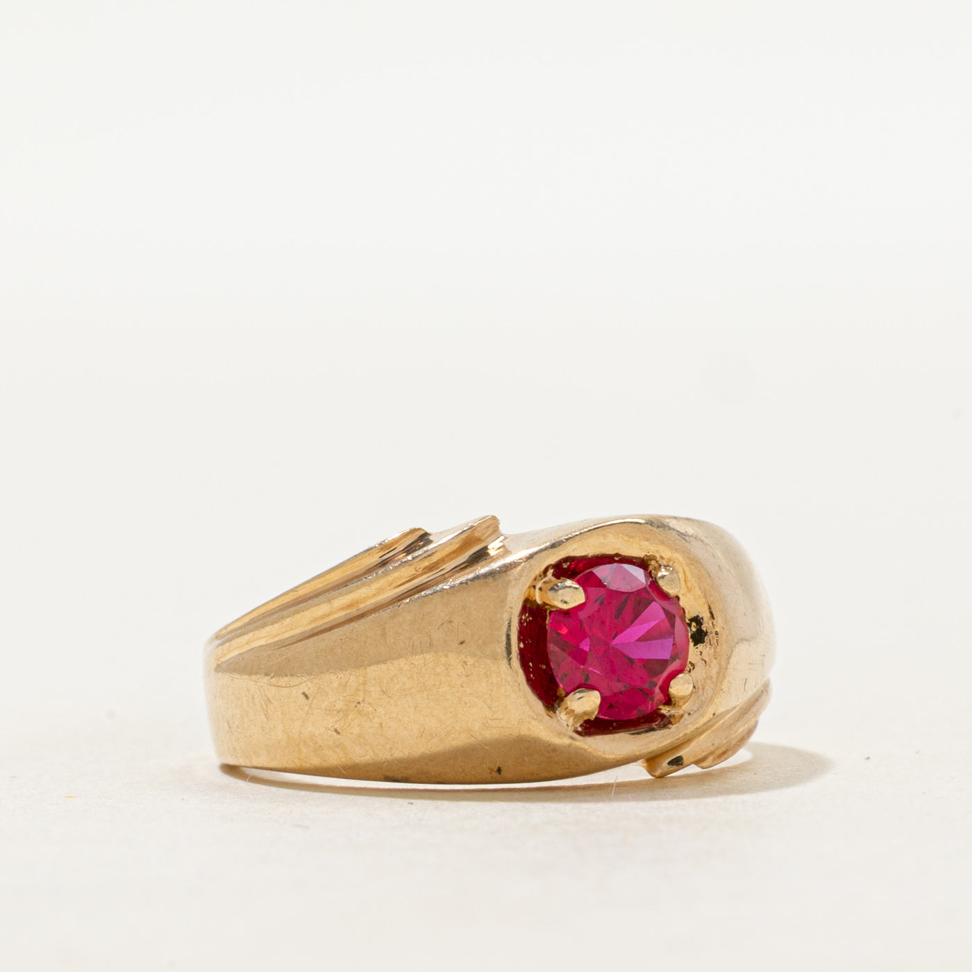 Synthetic Ruby Grooved Ring | 0.70ct | SZ 7.5