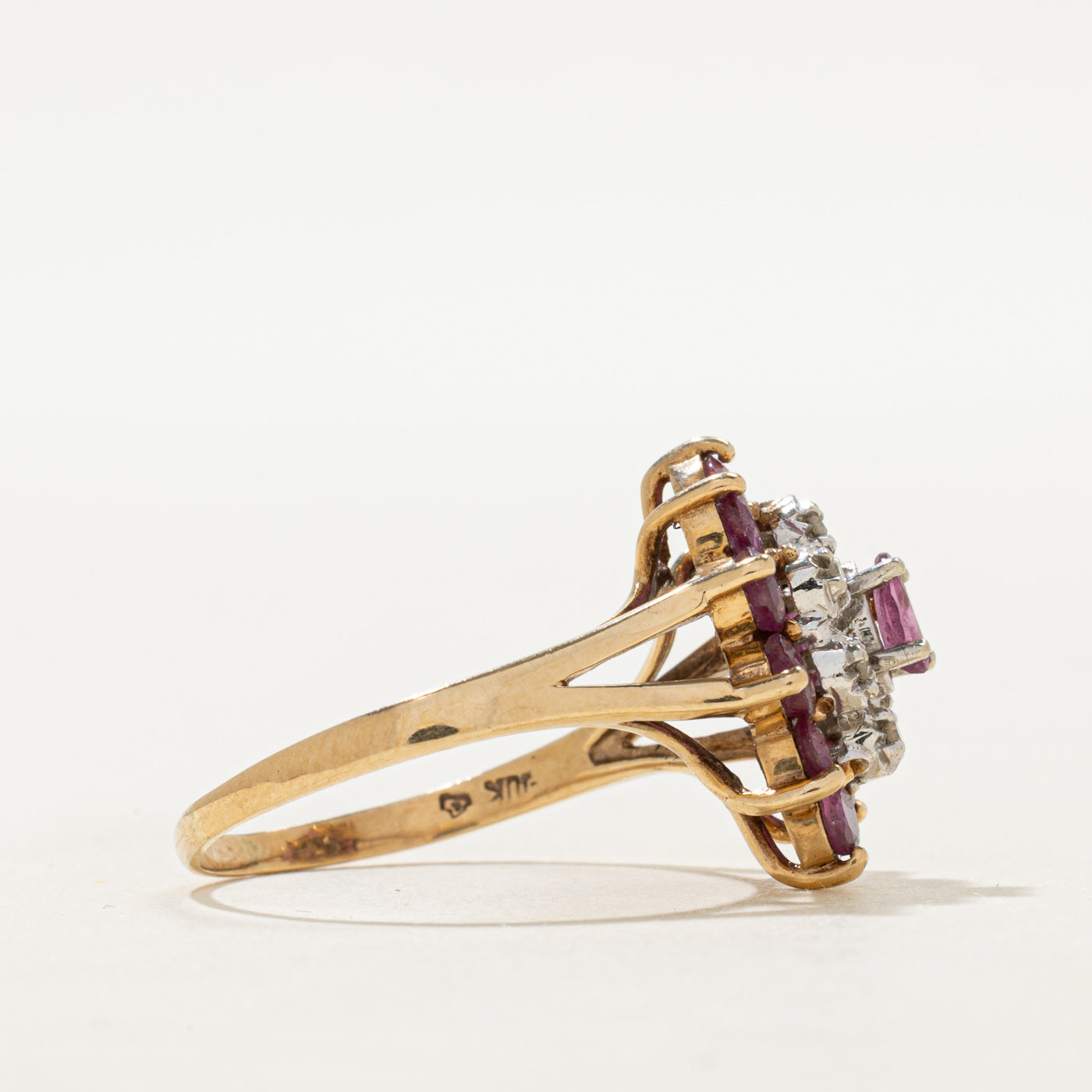 Basket Set Ruby & Diamond Cocktail Ring | 1.60ctw, 0.06ctw | SZ 9.75