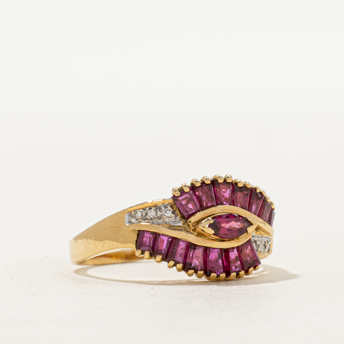 18k Marquise Cut Ruby & Diamond Ring | 1.25ctw, 0.03ctw | SZ 8