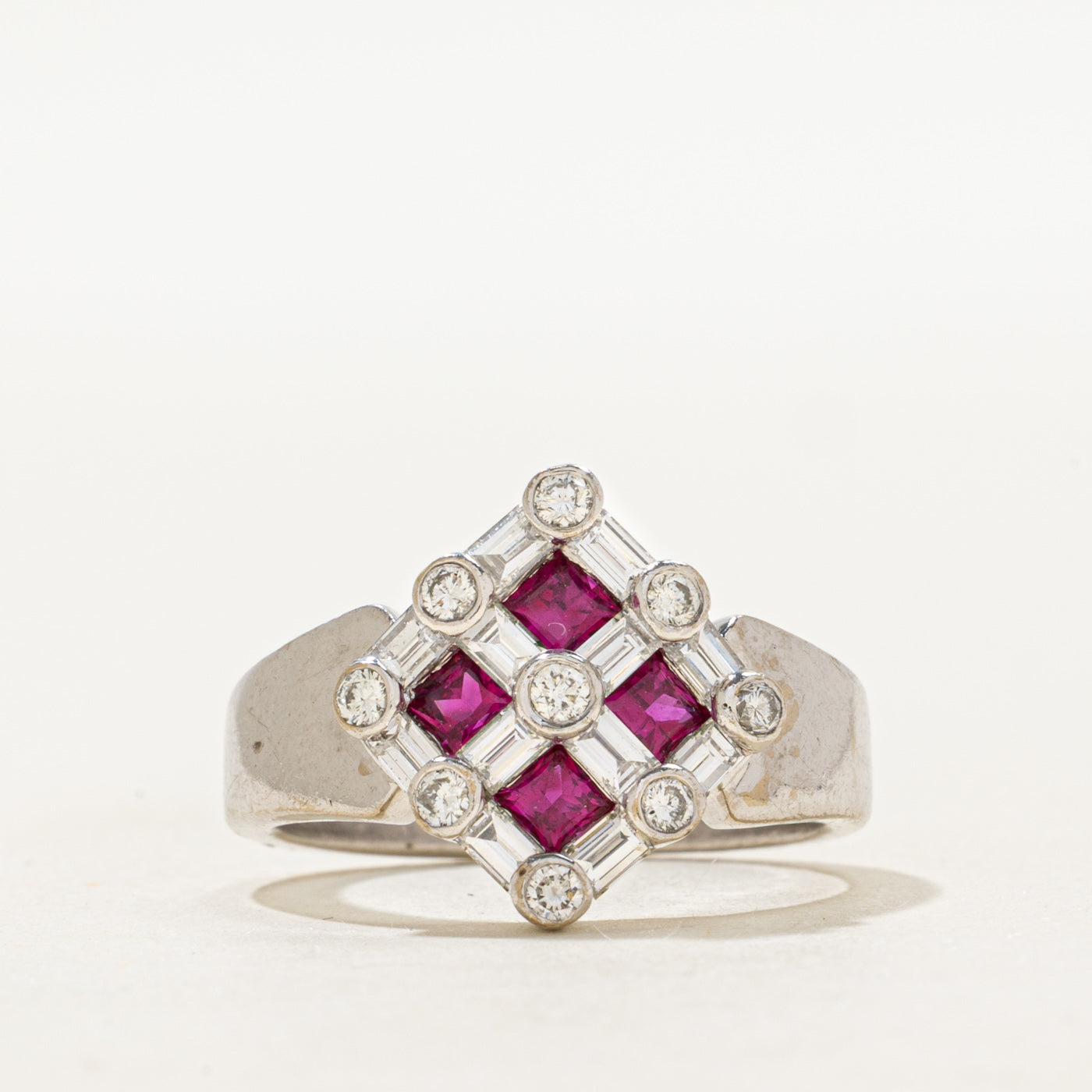 18k Bezel Set Ruby & Diamond Grid Ring | 0.46ctw, 0.60ctw | SZ 5.5