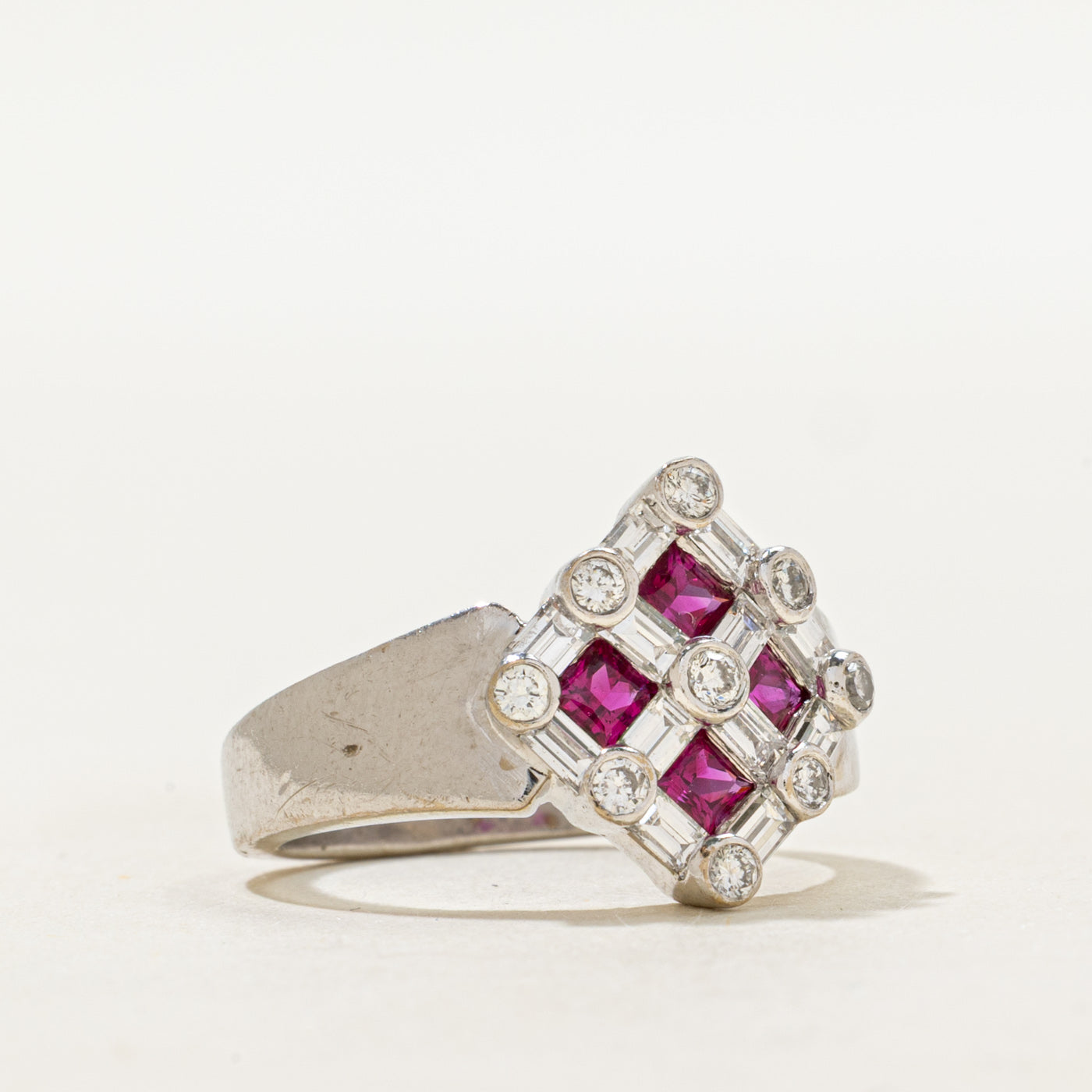 18k Bezel Set Ruby & Diamond Grid Ring | 0.46ctw, 0.60ctw | SZ 5.5