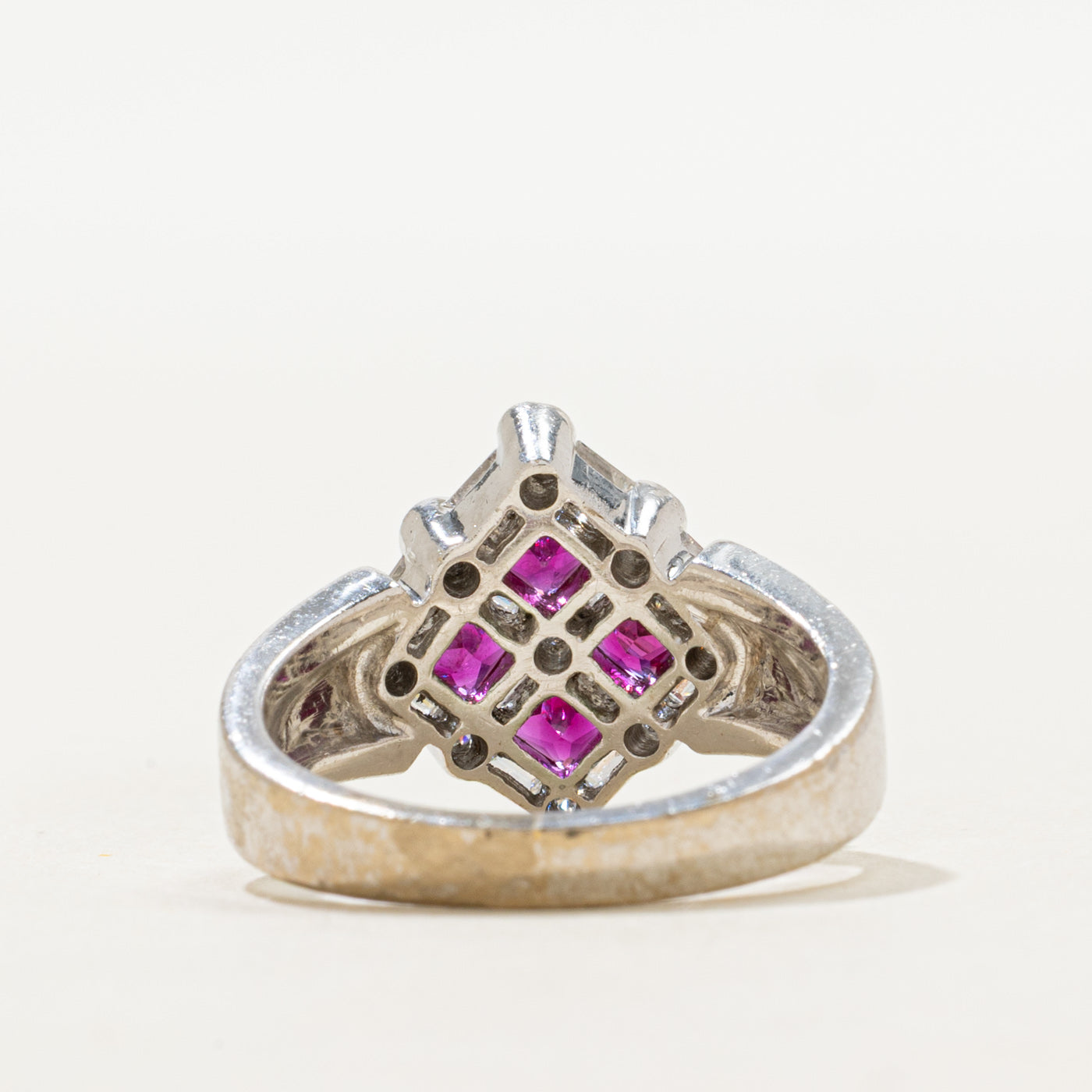 18k Bezel Set Ruby & Diamond Grid Ring | 0.46ctw, 0.60ctw | SZ 5.5