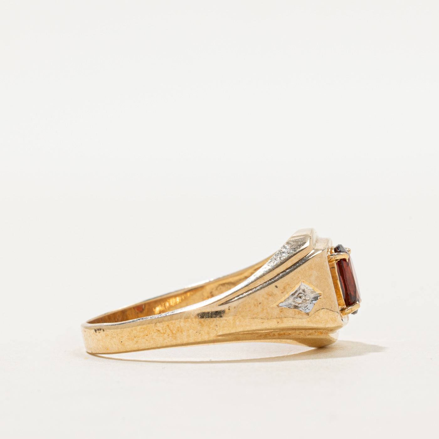 Basket Set Garnet & Diamond Ring | 0.90ct, 0.01ct | SZ 12