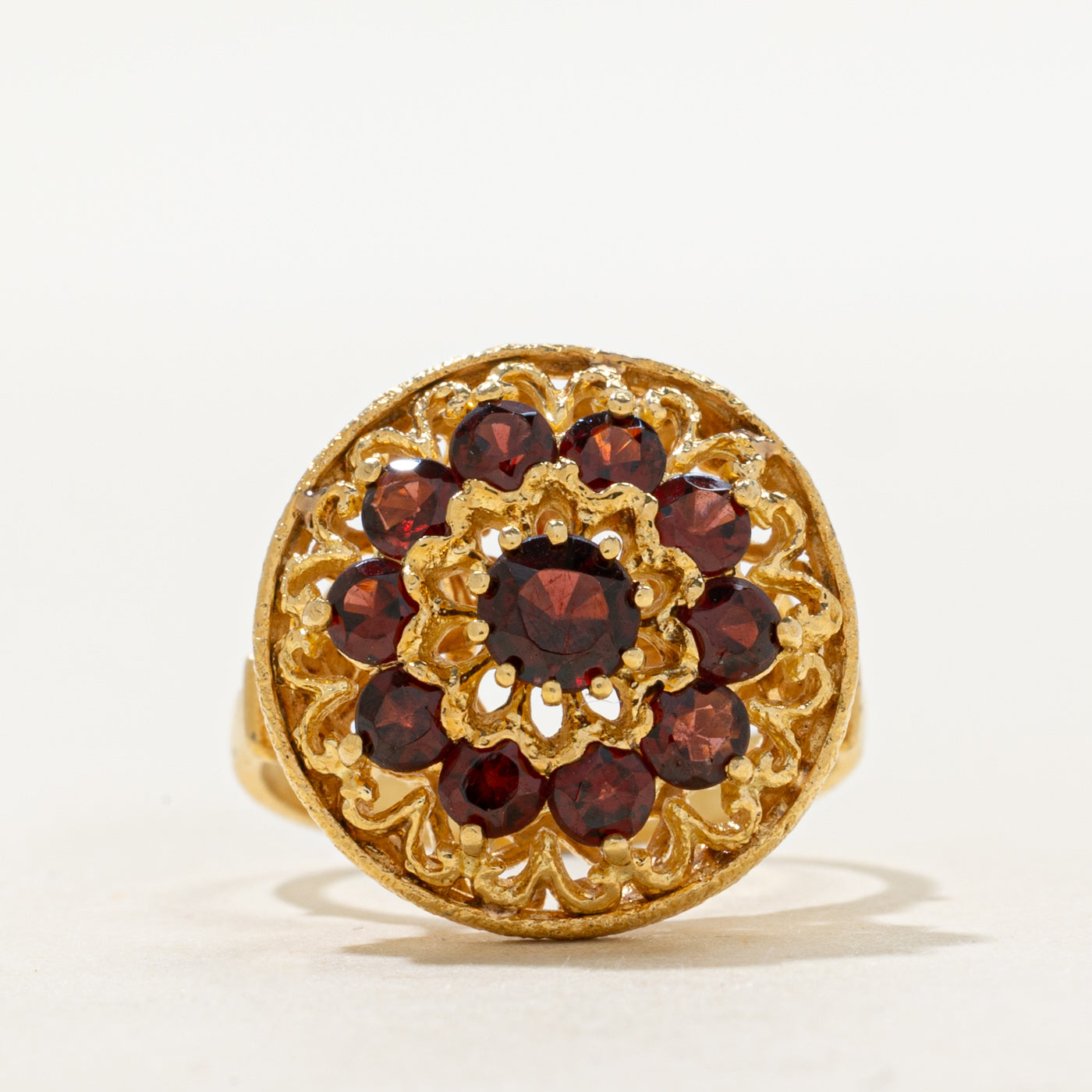 Garnet Scrollwork & Openwork Cocktail Ring | 1.80ctw | SZ 7.25