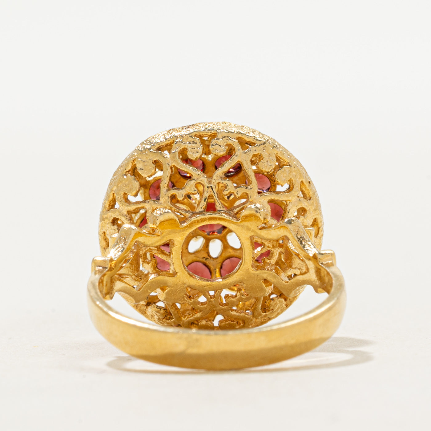 Garnet Scrollwork & Openwork Cocktail Ring | 1.80ctw | SZ 7.25