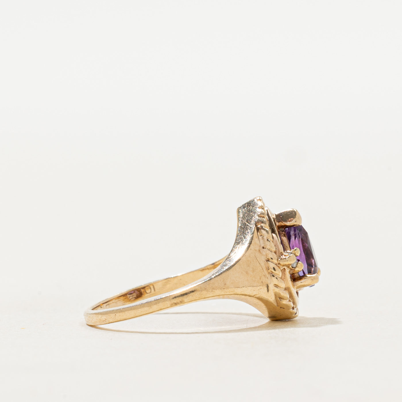 Pear Cut Amethyst & Diamond Rope Ring | 0.30ct, 0.02ct | SZ 3.25